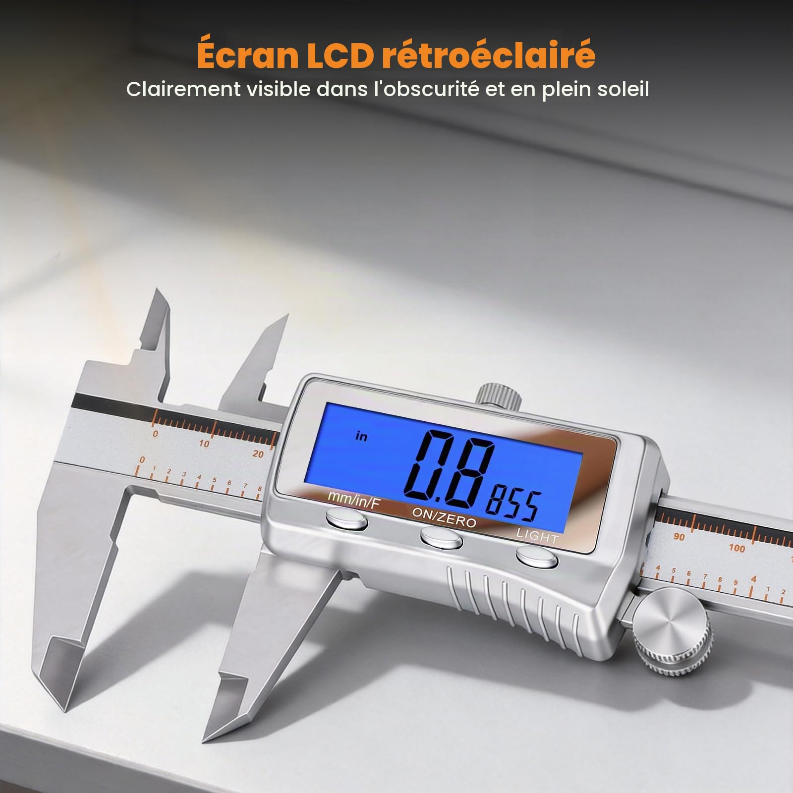 HARDELL Pied à coulisse numérique, outil de mesure rechargeable avec écran LCD rétroéclairé, tous les étriers en métal, micromètre numérique à arrêt automatique, pouces/mm/fraction pour la maison