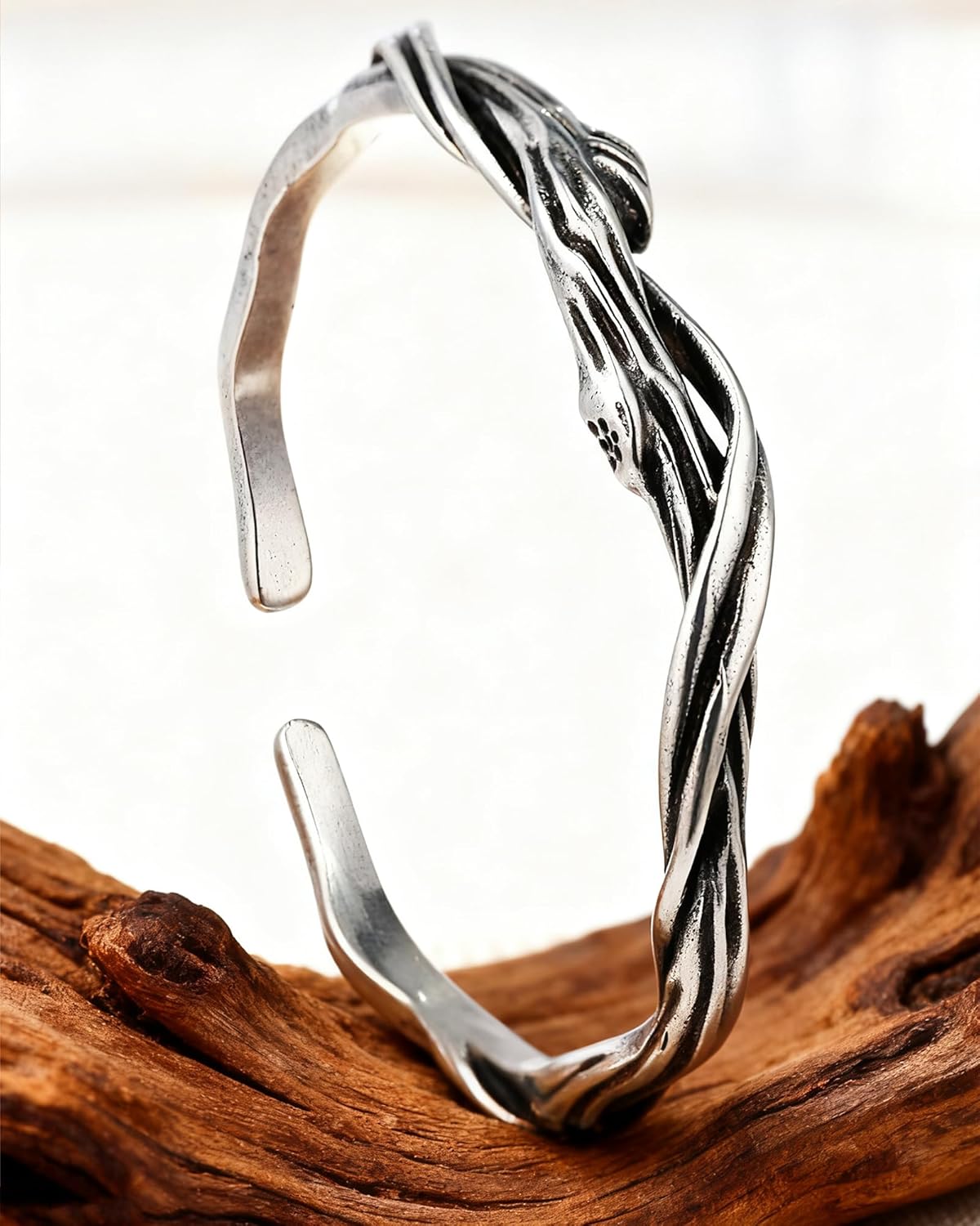 Handmade 925 Sterling Silver Vintage Bangle with Wood Grain Design for Women,Twisted Silver Carving Open Cuff Bangle Bracelet, Adjustable Open Retro Jewelry Gift for Women Mom Mothers Day - Image 6