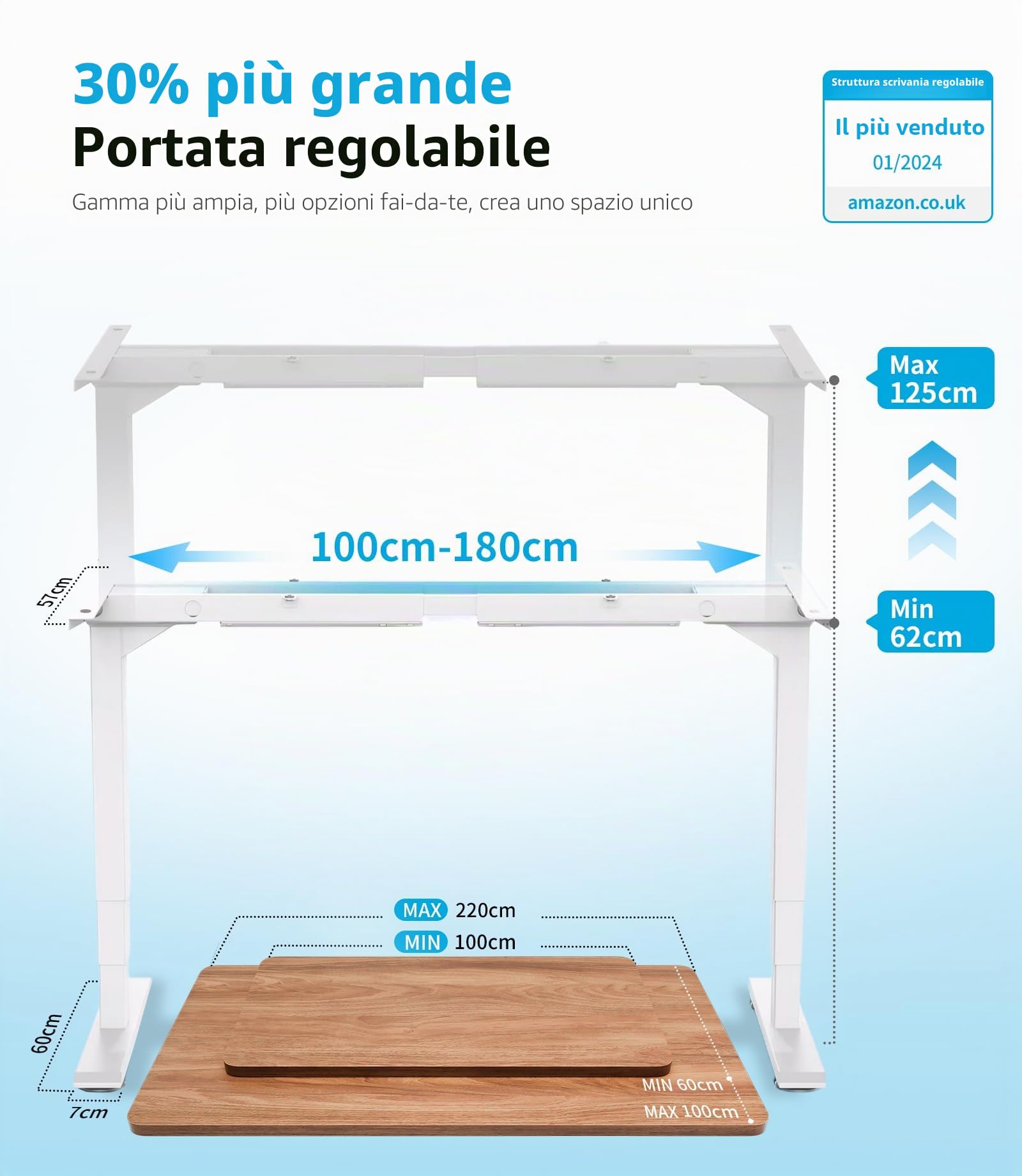 MAIDeSITe Scrivania Regolabile in Altezza con 2 Potenti Motori, 3 Livelli Telaio della Scrivania Elettrica Regolabile in Altezza e 4 Memorie e Funzione di Protezione Anti-collisione -T2 Pro Plus