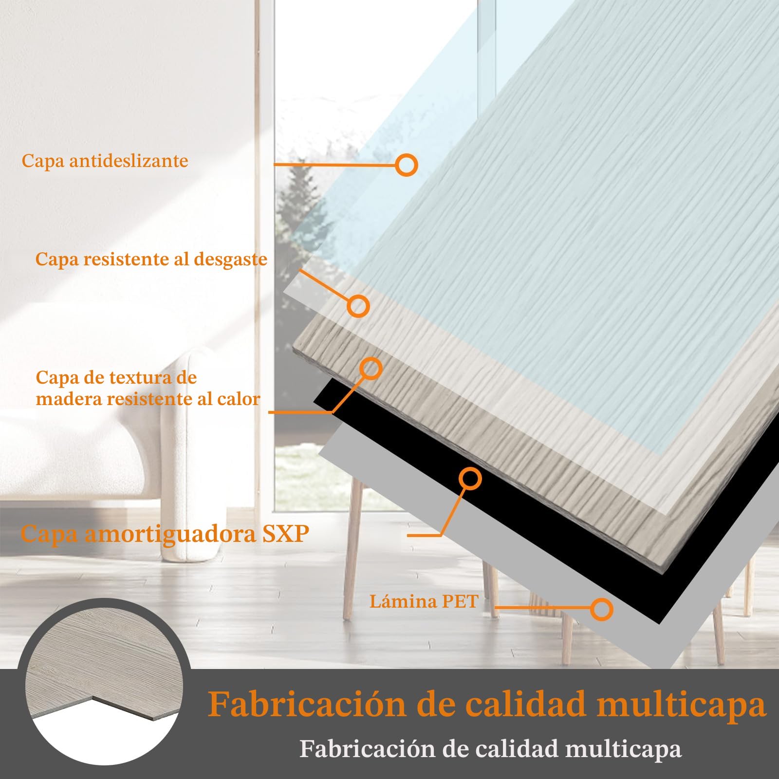 LZQ Revestimiento de suelo de vinilo autoadhesivo con efecto madera, 18 tablones de vinilo de 2,51 m², resistentes al desgaste y al agua, para salón, cocina, roble blanco