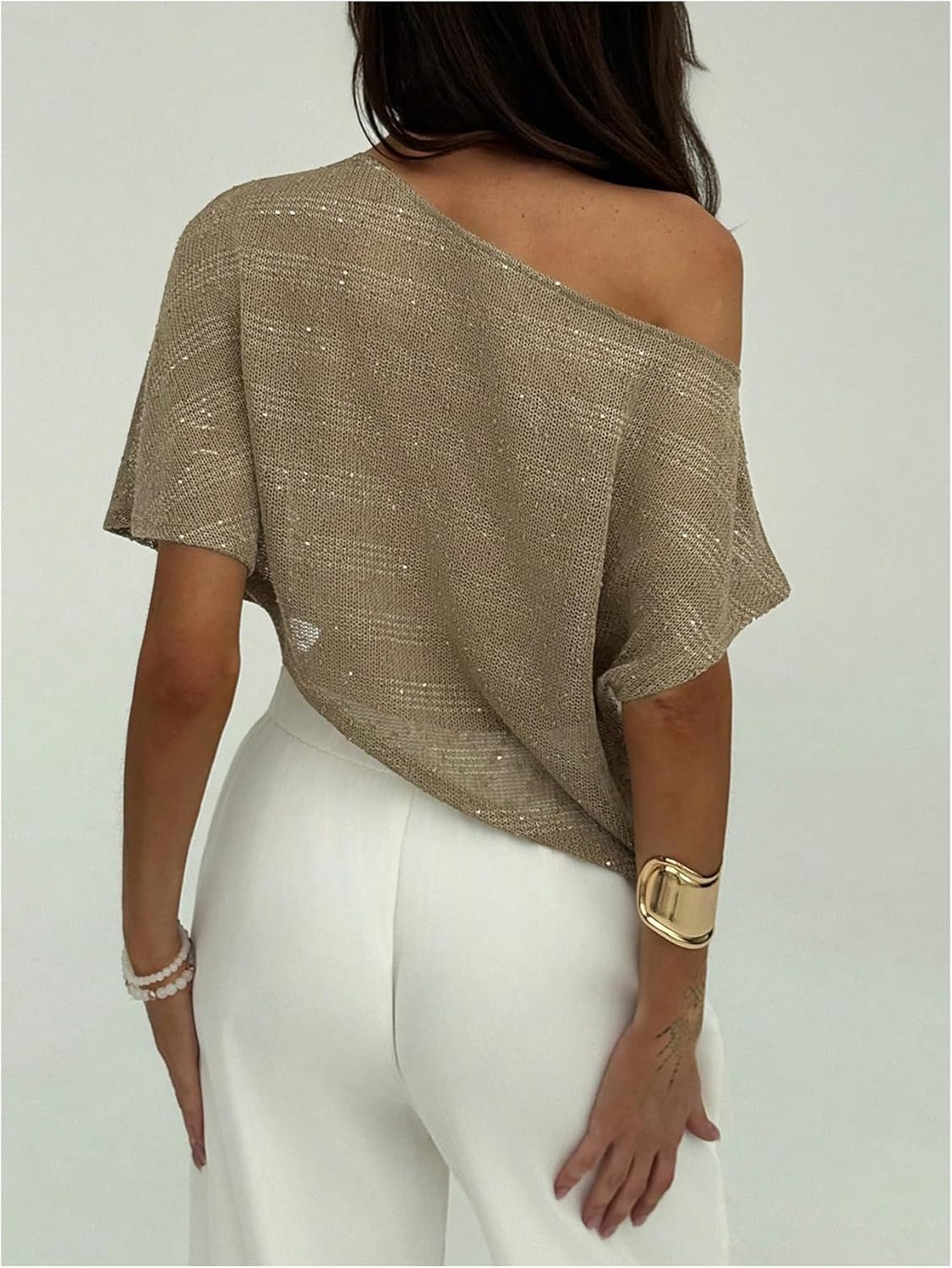 Milumia Women's Asymmetrical Neck Sheer Top Short Sleeve Loose Poncho Shrug Tops - Image 4