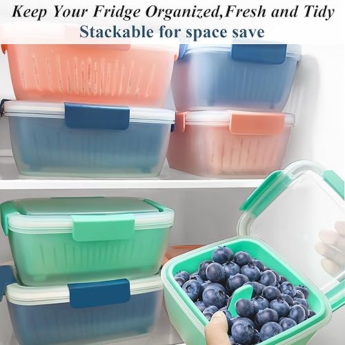 Miniatura 8 de Contenedor de almacenamiento de frutas Berry Keeper de 50 onzas para refrigerador, recipientes de alimentos frescos con coladores de drenaje