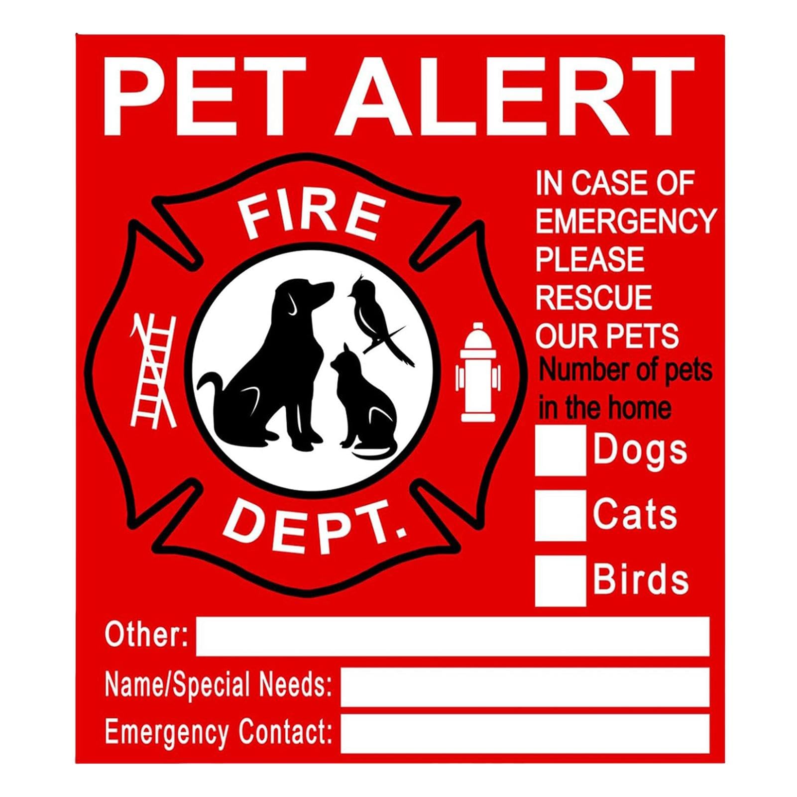 Adesivi Salva Animali Domestici Per Emergenze Antincendio - Confezione Da 8, Impermeabili, 10x11 Cm, Per Finestre E Porte, Avviso Per Vigili Del Fuoco