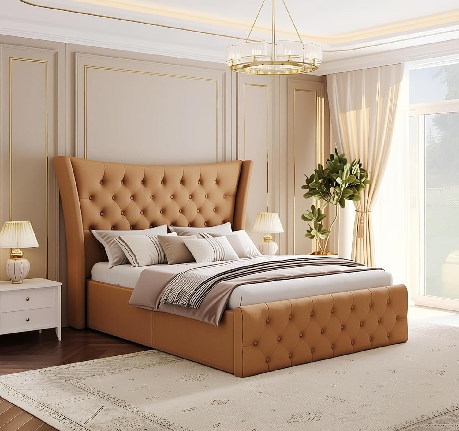 HITHOS Upholstered Queen Size Bed with Box Storage Solid Wood Double Bed Cot Bed Palang for Living Room Home Bedroom Furniture (Tan Brown) 1 Year Warranty-image-17