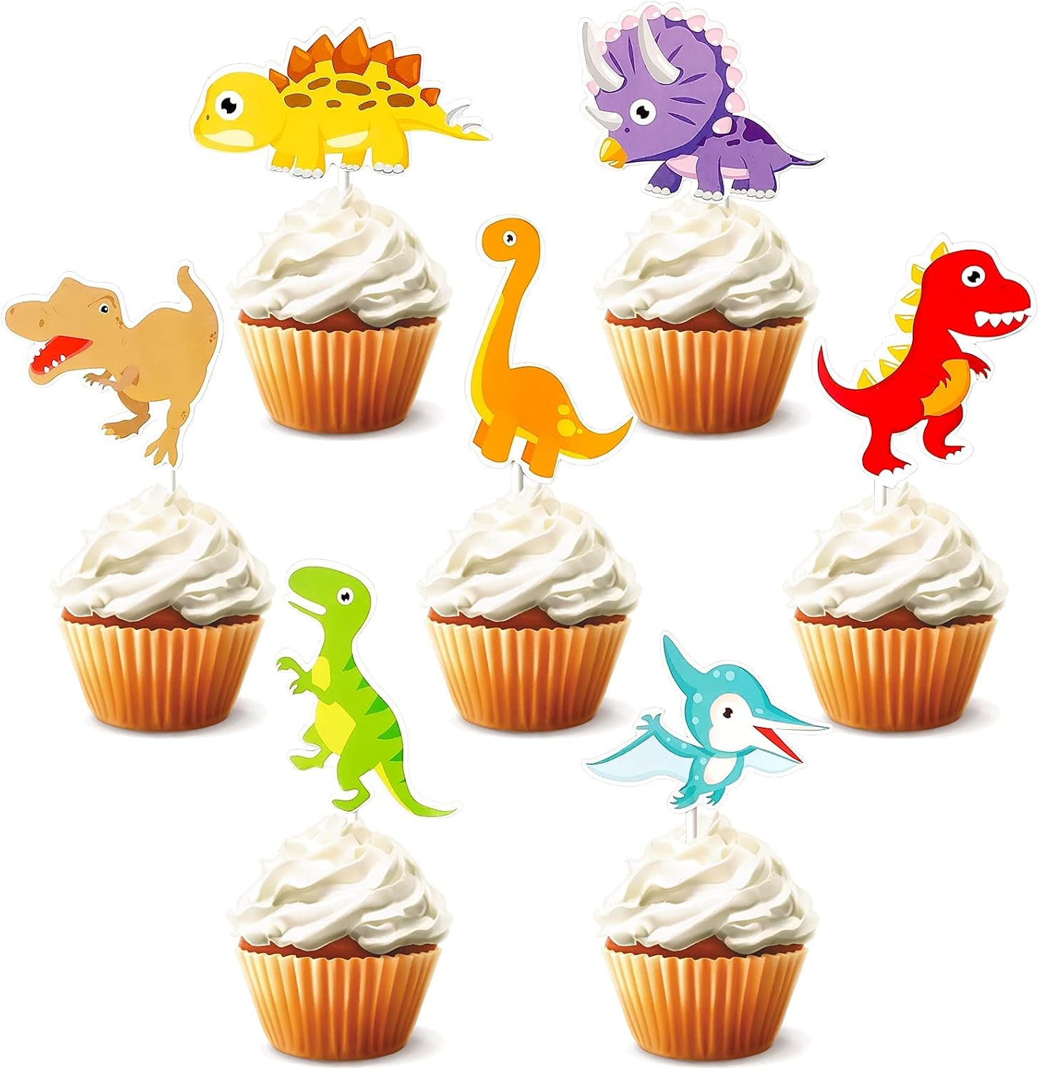 28Pcs Dinosaur Cupcake Toppers Glitter Cupcake Picks Dino Theme Cake Decorations for Baby Shower Kids Boy Birthday Party Decor Supplies