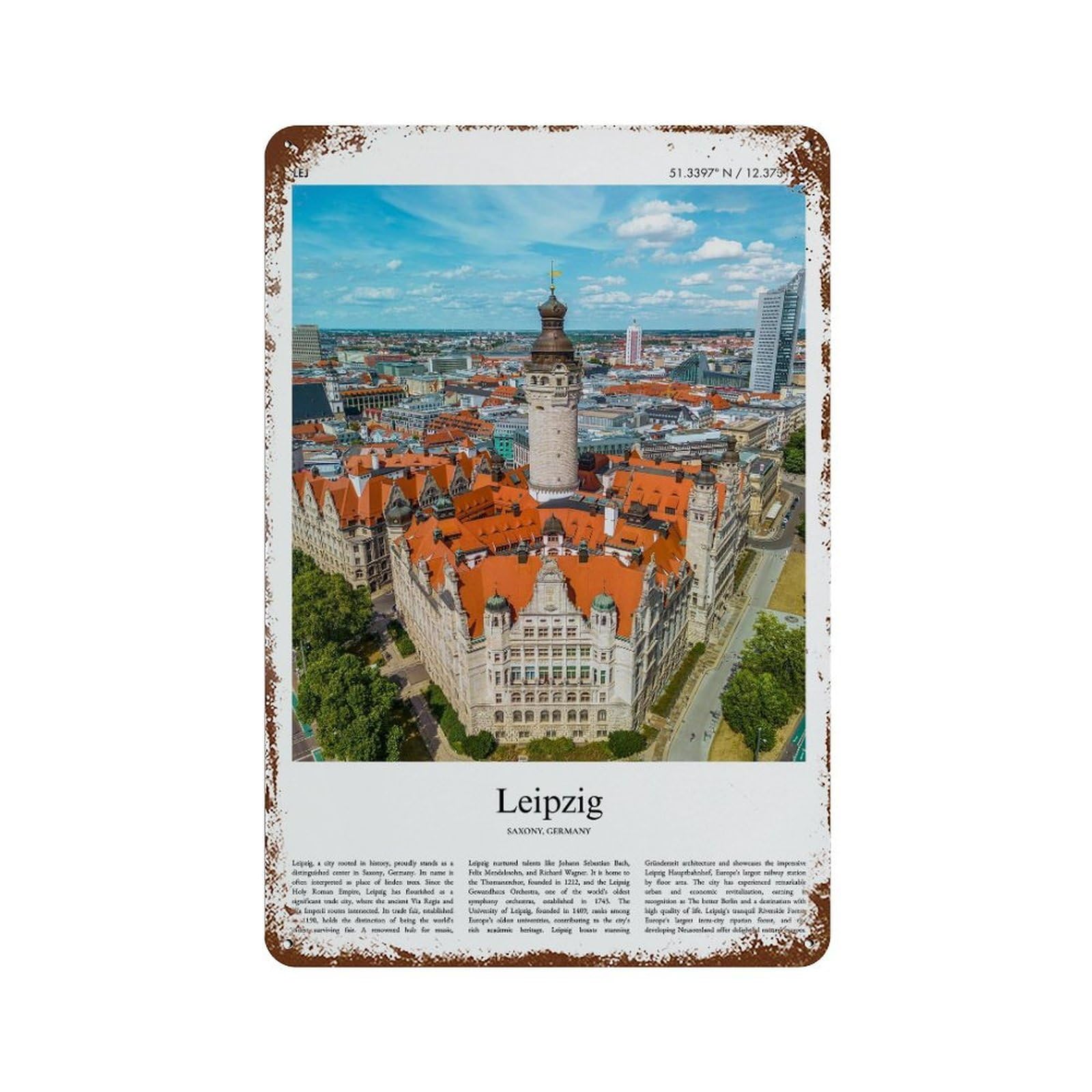 xiaoxiaoshen Leipzig Saxony, Germany City Scenery Wall Decor Art Metal Tin Poster Modern Home Decor Art Home Bar Shop Decorations Vintage Sign 30x20cm