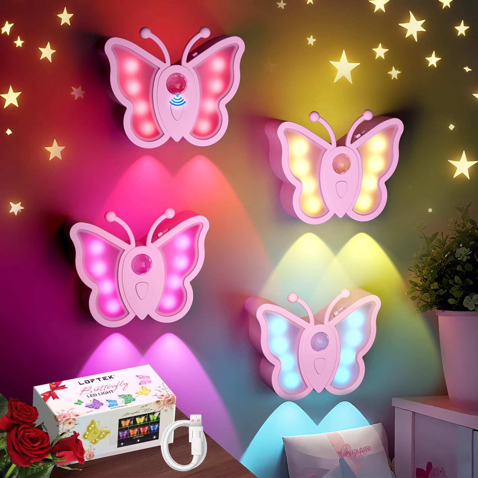 LOFTEK Motion Sensor Night Light, Rechargeable &amp; Magnetic Butterfly Light