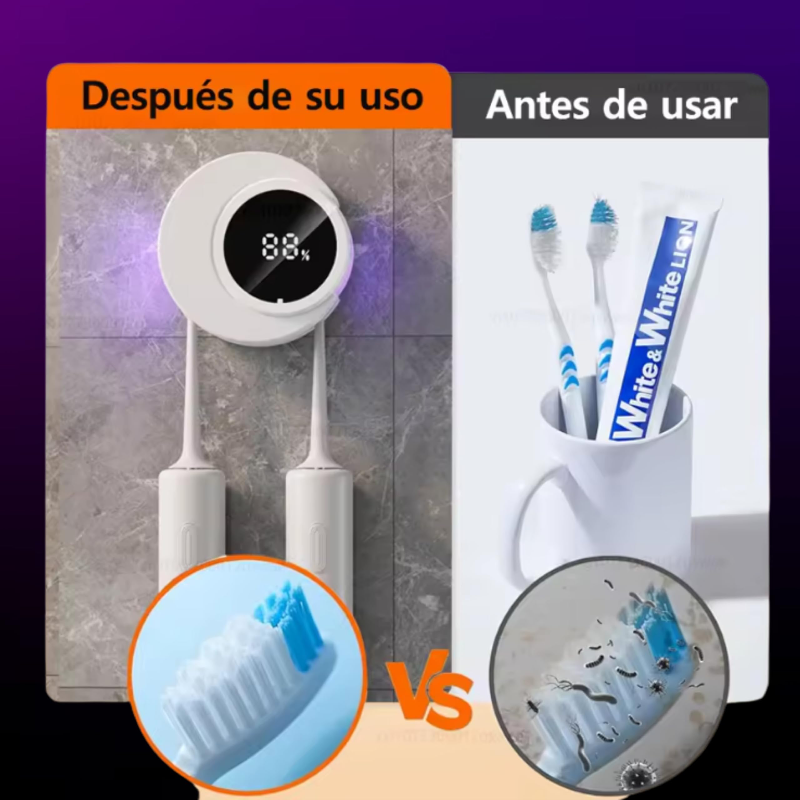 SENSODYNT Esterilizador Cepillo Cientes, Higienizador Cepillo Dientes con Tecnología Doble UV - Desinfectante Cepillo Dientes + Soporte Cepillo de Dientes sin Taladrar
