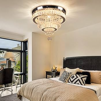 Cainjiazh 9.8" Chandelier Crystal Chandelies Ceiling Lighting Fixtures Flush Mount Ceiling Light E12 Round Modern Light Fittings For Kitchen Hallway Living Room Bedroom Hall Home Decoration(Gold