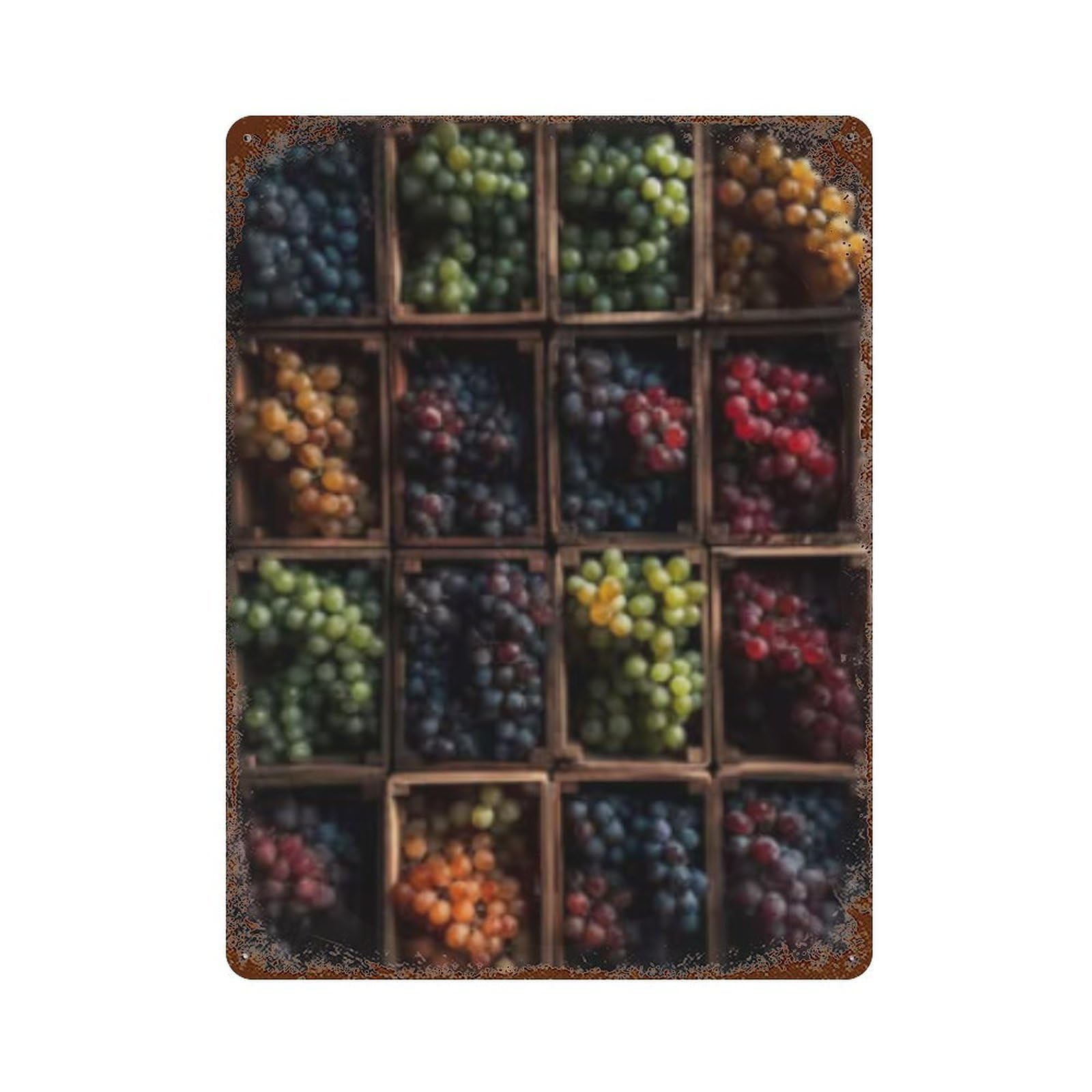 Rust Effect Colorful Grapes Variety Pack Decorative Tin Sign 15.7"x11.8", Classic Wall Plaque for Pub, Kitchen And Man Cave Decor
