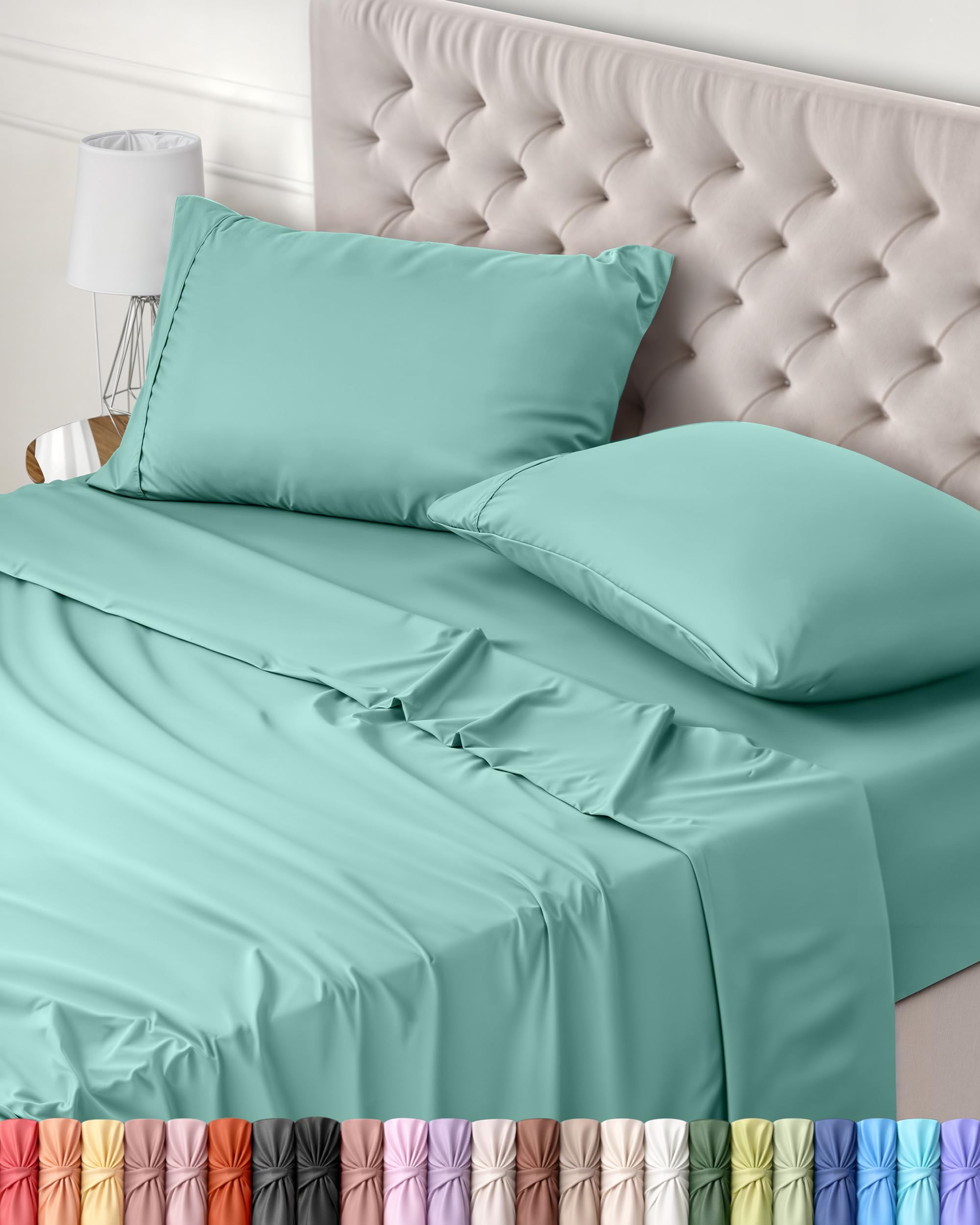 Utopia Bedding - Set Lenzuola Letto Matrimoniali 4 Pezzi 180x200 cm - Spazzolata Poliestre di Microfibra - Oeko-Tex Certificato - Lenzuolo con Angoli, Lenzuolo Piatto e 2 Federe 50x75, Blu Spa