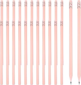 PATIKIL Round Pencils, 24 Pcs Triangle HB Graphite Pencil Wooden Pencils with Eraser for Classroom Office Writing Drawing Supplies, Pink