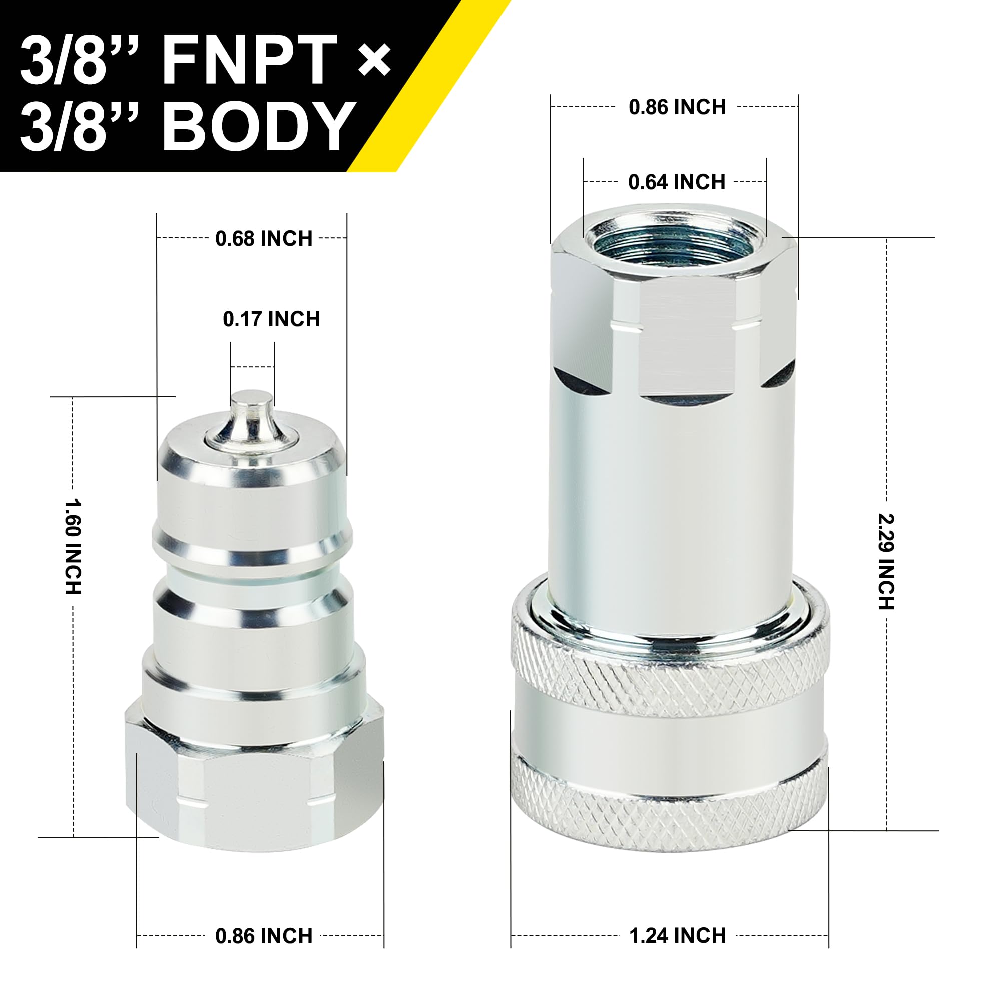 Black Rubber Dust Caps/Plugs For 1/2 Body Flat Face Hydraulic Bobcat Skid Steer Quick Couplers (2 Sets)