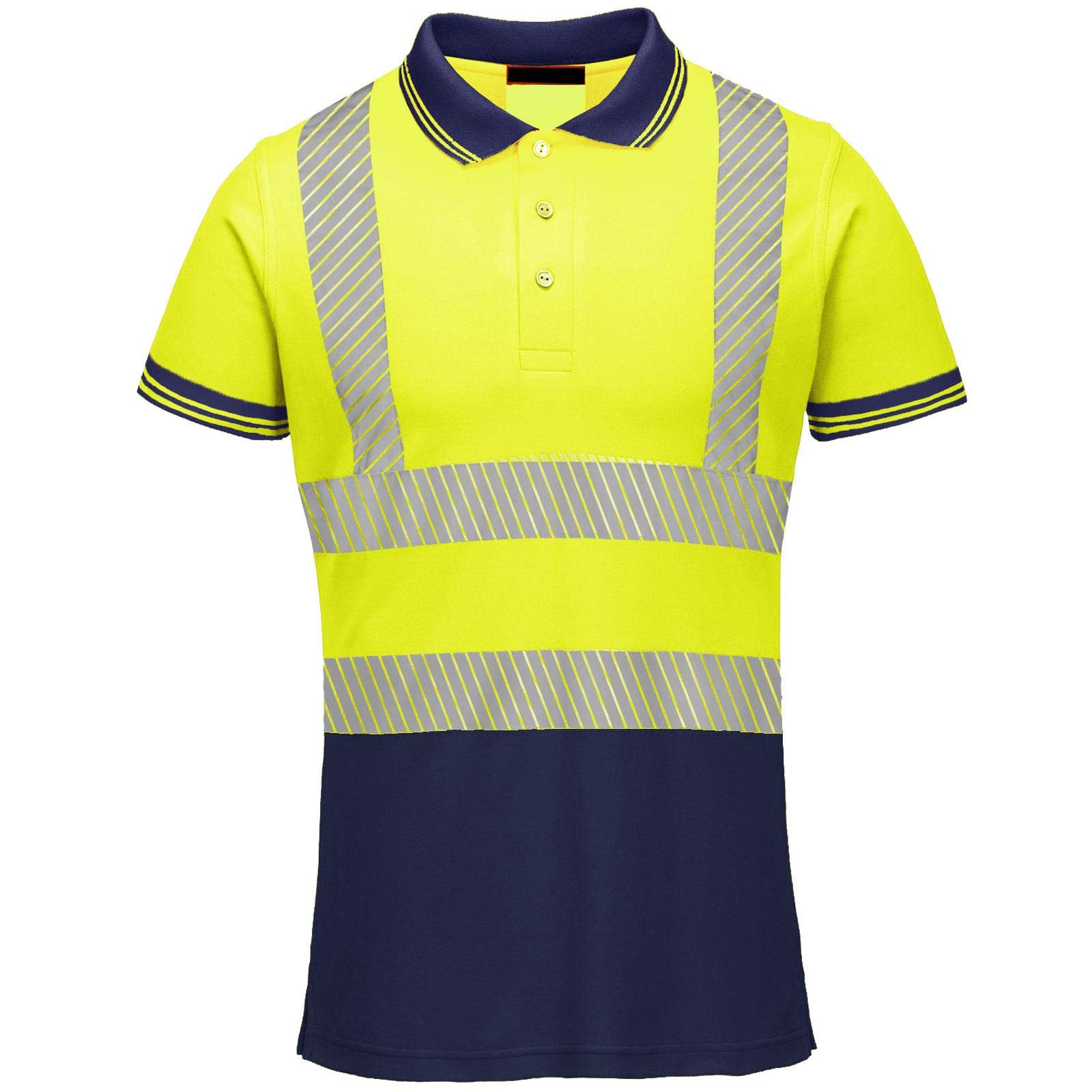 GA COMMUNICATIONS HI VIS VIZ Visibility T-Shirt Polo Shirt TOP Safety Security Worker Reflective[Yellow/Navy,3XL]