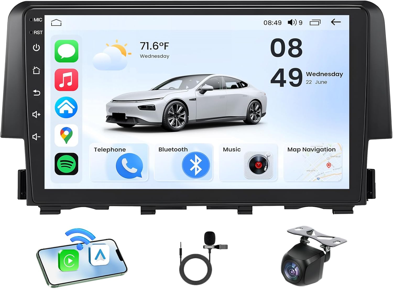 Android 13 Car Radio for Honda Civic 2016-2021: 9 Inch Touchscreen Car Radio Wireless CarPlay Android Auto GPS Bluetooth Navi IPS FM RDS DSP SWC Head Unit Mirror Link