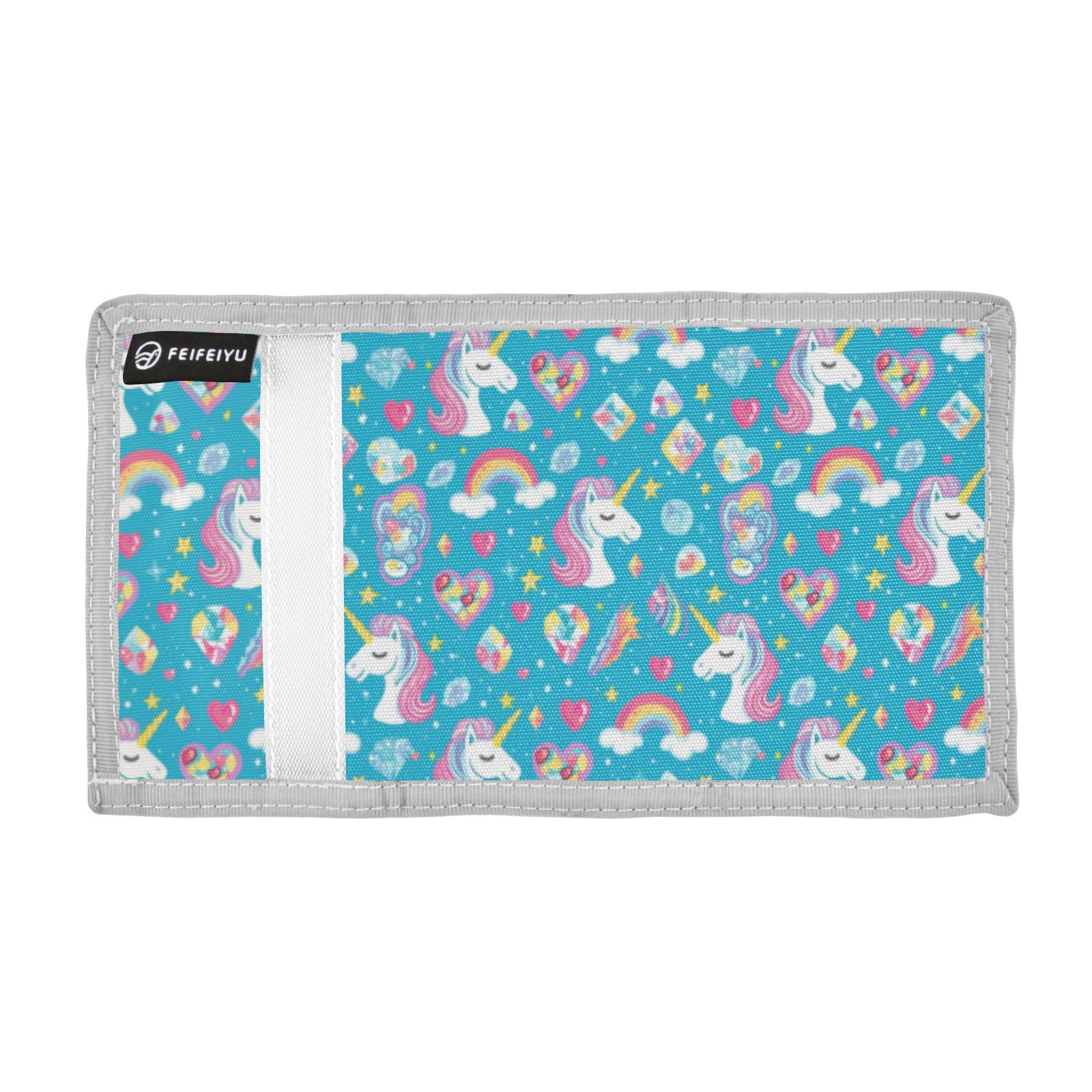 Wusikd Unicorns Head Hearts Kids Wallet for Boys Girls Diamonds Rainbows Toddler Trifold Wallet Novelty Wallet for Teens Women Men