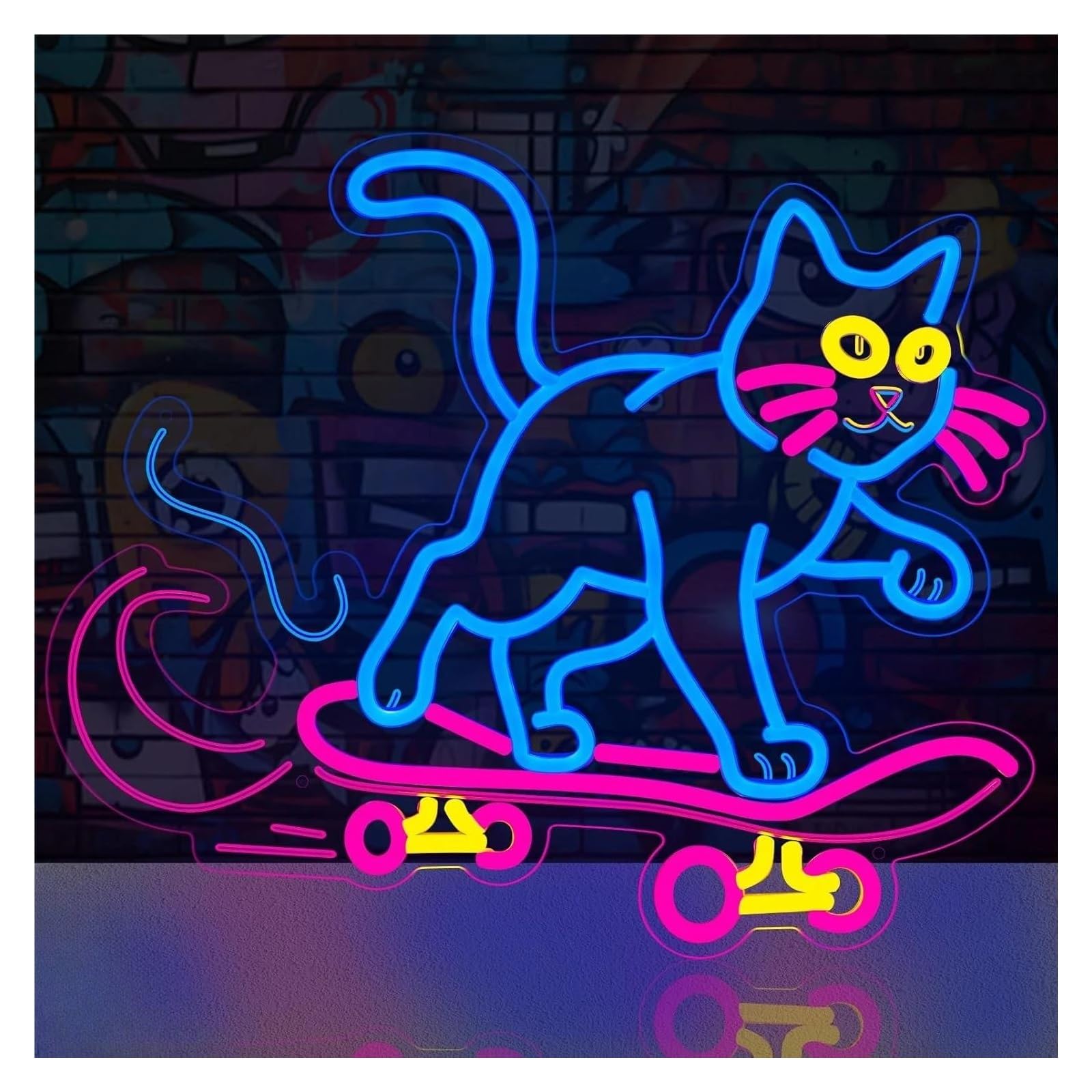 SHOUXI Sign Lamp Cute Cat Skateboard Neon Sign LED Light Dimmable for Room Teen Party Bedroom Pub Furniture Birthday Wall Decor 40cmx29.5cm