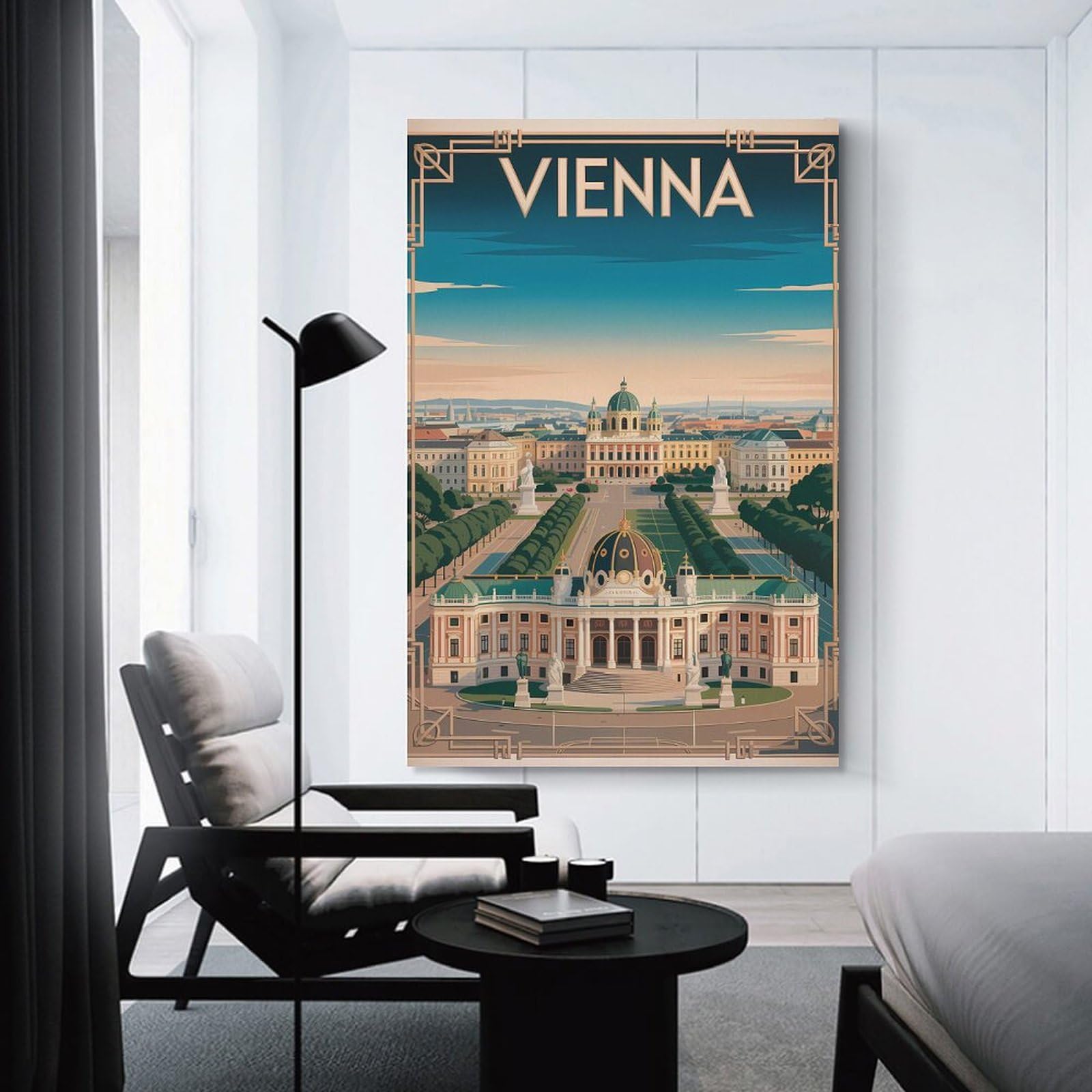 Junmoney Canvas Wall Art Vienna Art Deco Travel, 24x36inch(60x90cm), for Lounge Decor, Bedroom Walls Or Flats, A Home Accent with Warm Character