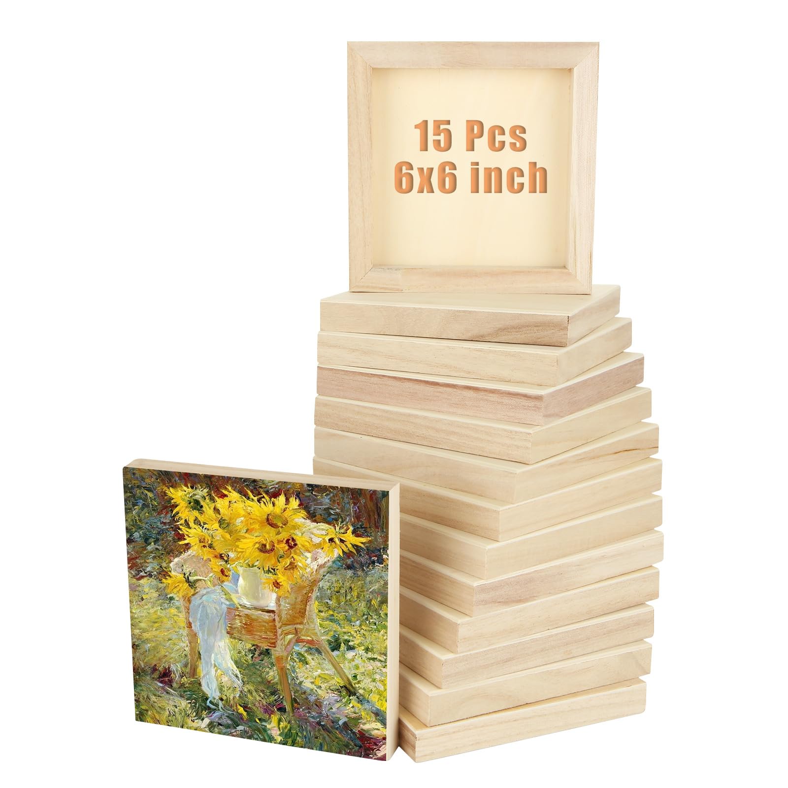 CYEAH 6x6 inch Wood Panel Boards Set of 15, Unfinished Wood Canvas Boards Wooden Panel Boards for Crafts, Painting, Pouring, Arts Use with Oils,