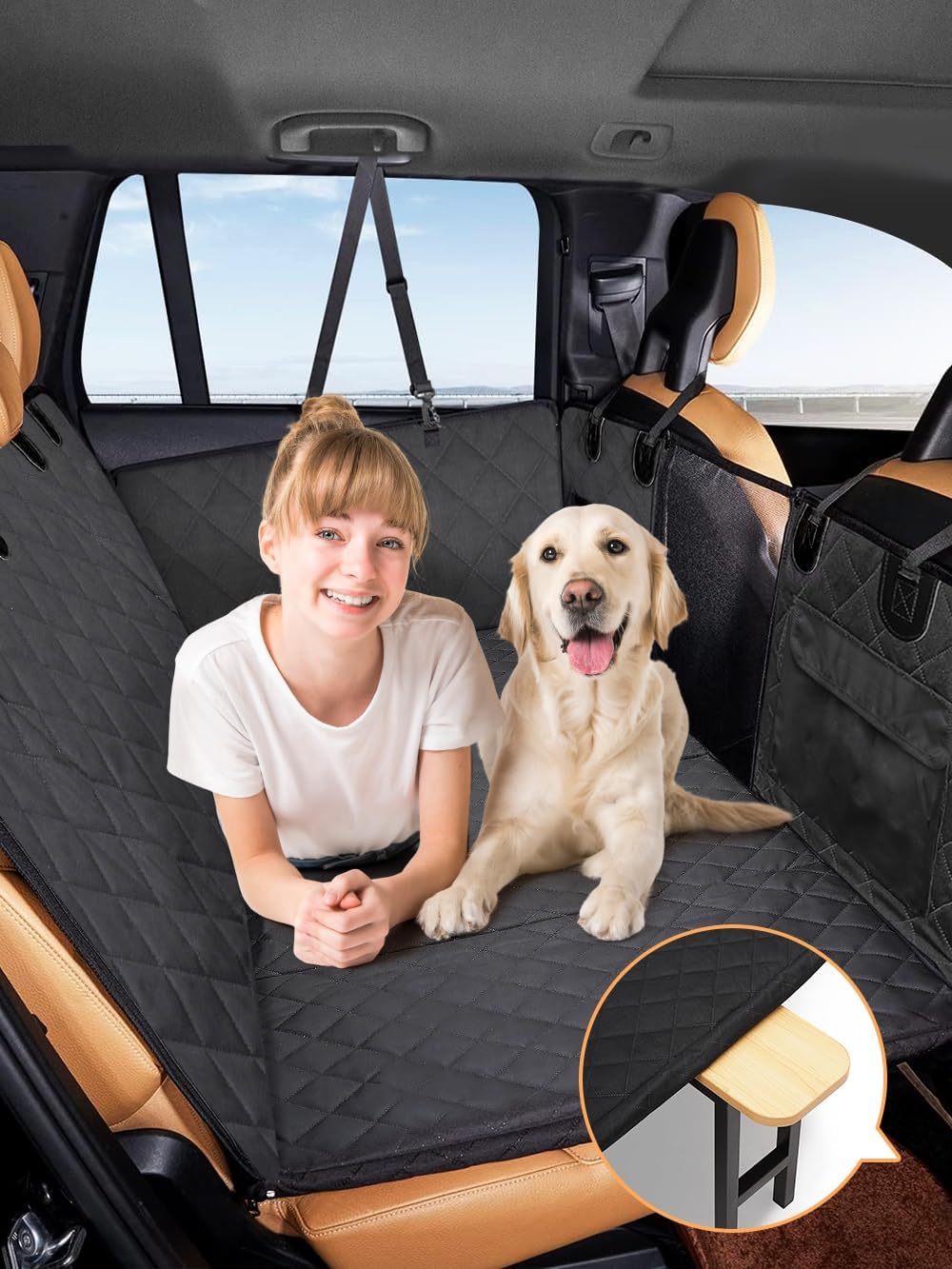 Dog Car Seat Cover for Back Seat with Hard Bottom Removable Stand Waterproof Dog Hammock for Car Travel Bed Pet Backseat Extender Protector for SUV Small Truck Holds 700 lbs Black with Removable Stand