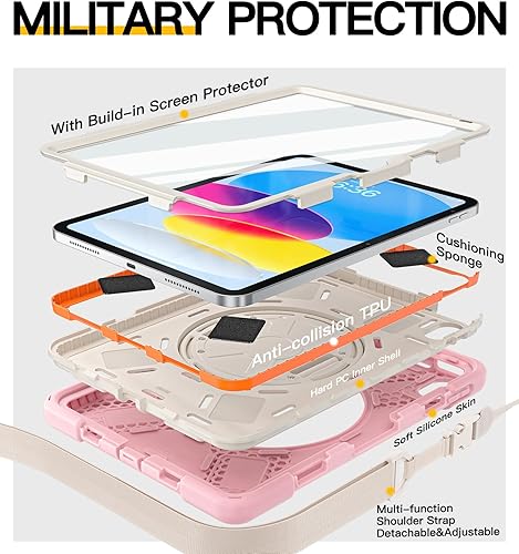 Miniatura 4 de BRAECN Funda para iPad de 10.2 pulgadas 202120202019, funda híbrida de tres capas para niños y niñas, con correa para el hombro, correa de mano,