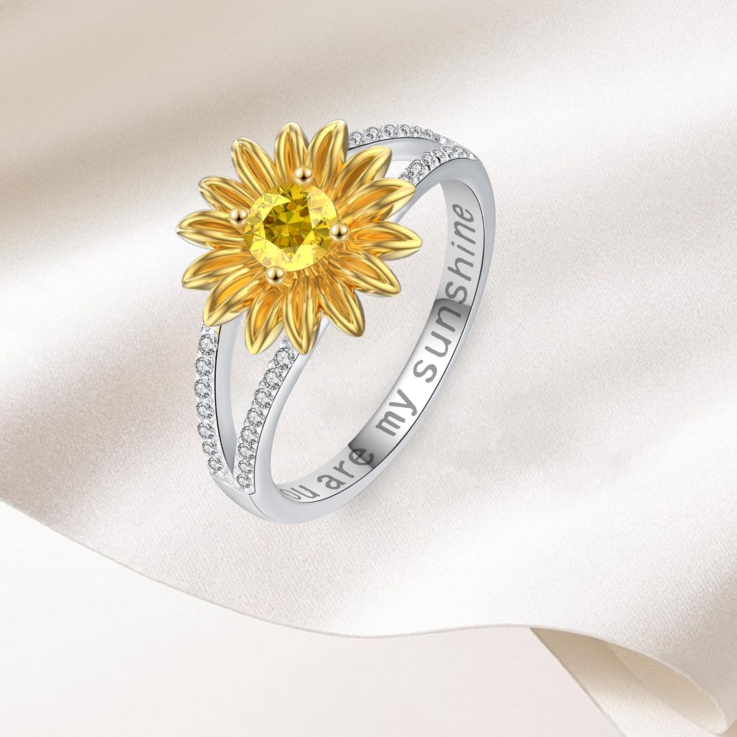 Sunflower Rings for Women Sterling Silver Adjustable Rings for Women Vintage Rings Zircon Statement Rings for Women Boho Rings Flower Ring Best Friend Rings - Image 3