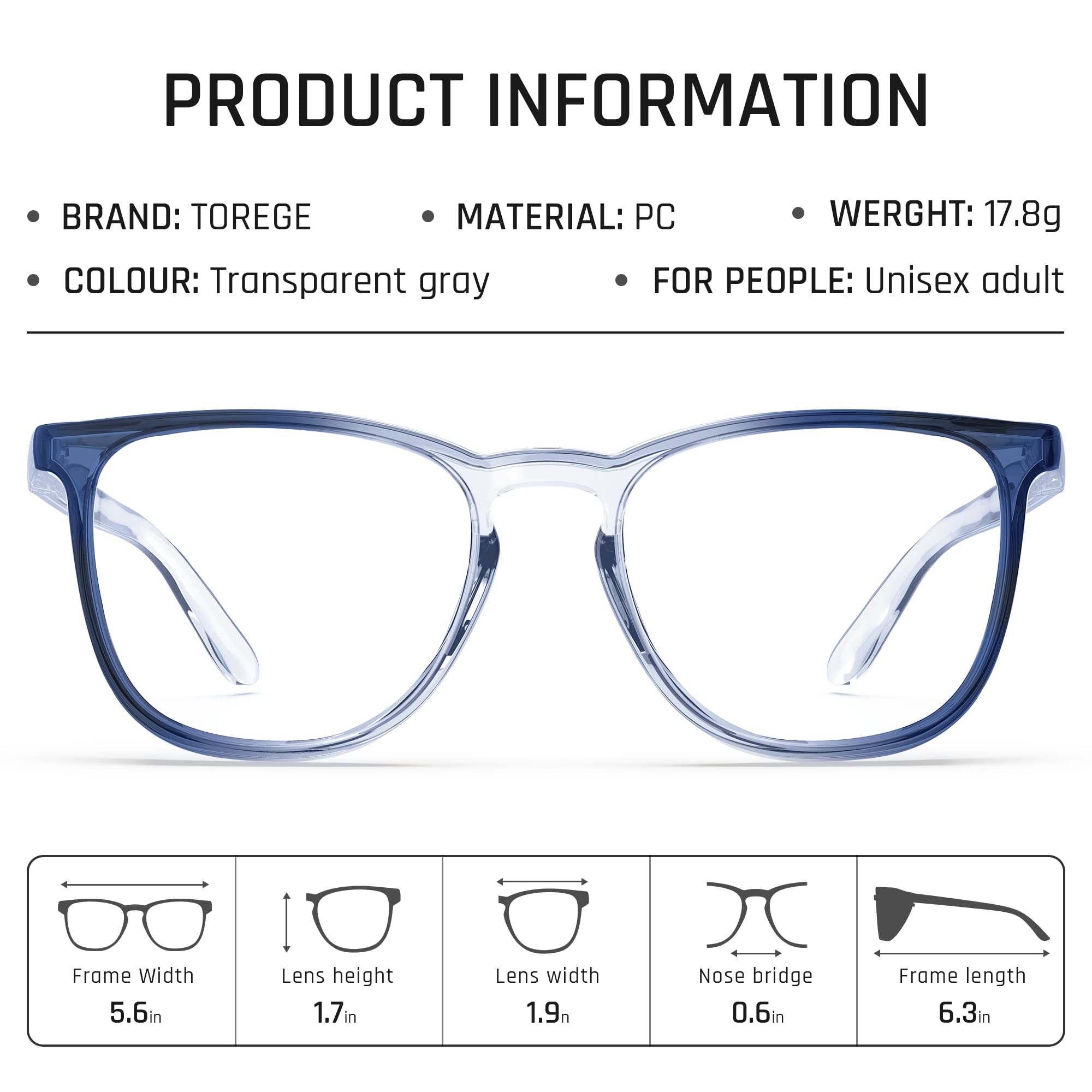 TOREGE Safety Goggles - Stylish & Anti-Blue Light -6