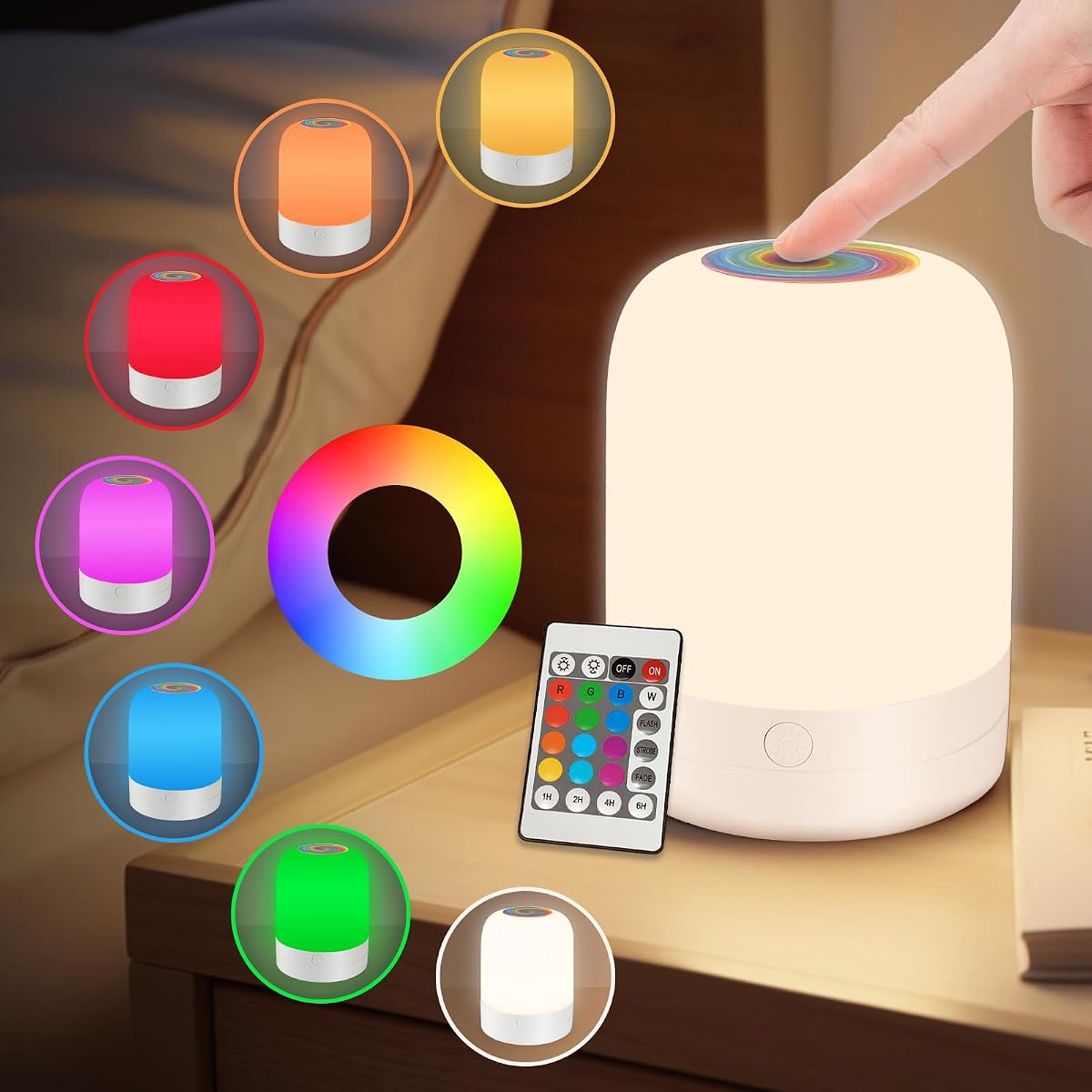 Luz nocturna para niños pequeños, lámpara LED regulable de 13 colores, atenuación continua portátil, lámpara táctil que cambia de color para guardería, luz nocturna recargable para niños pequeños