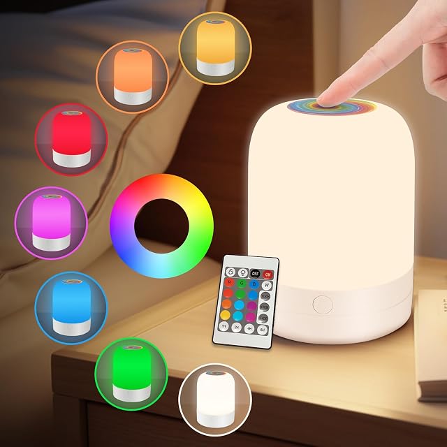 Small Kids Night Light 13 Color Dimmable LED Lamp Portable Stepless Dimming Color Changing Touch Nursery Lamp Rechargeable