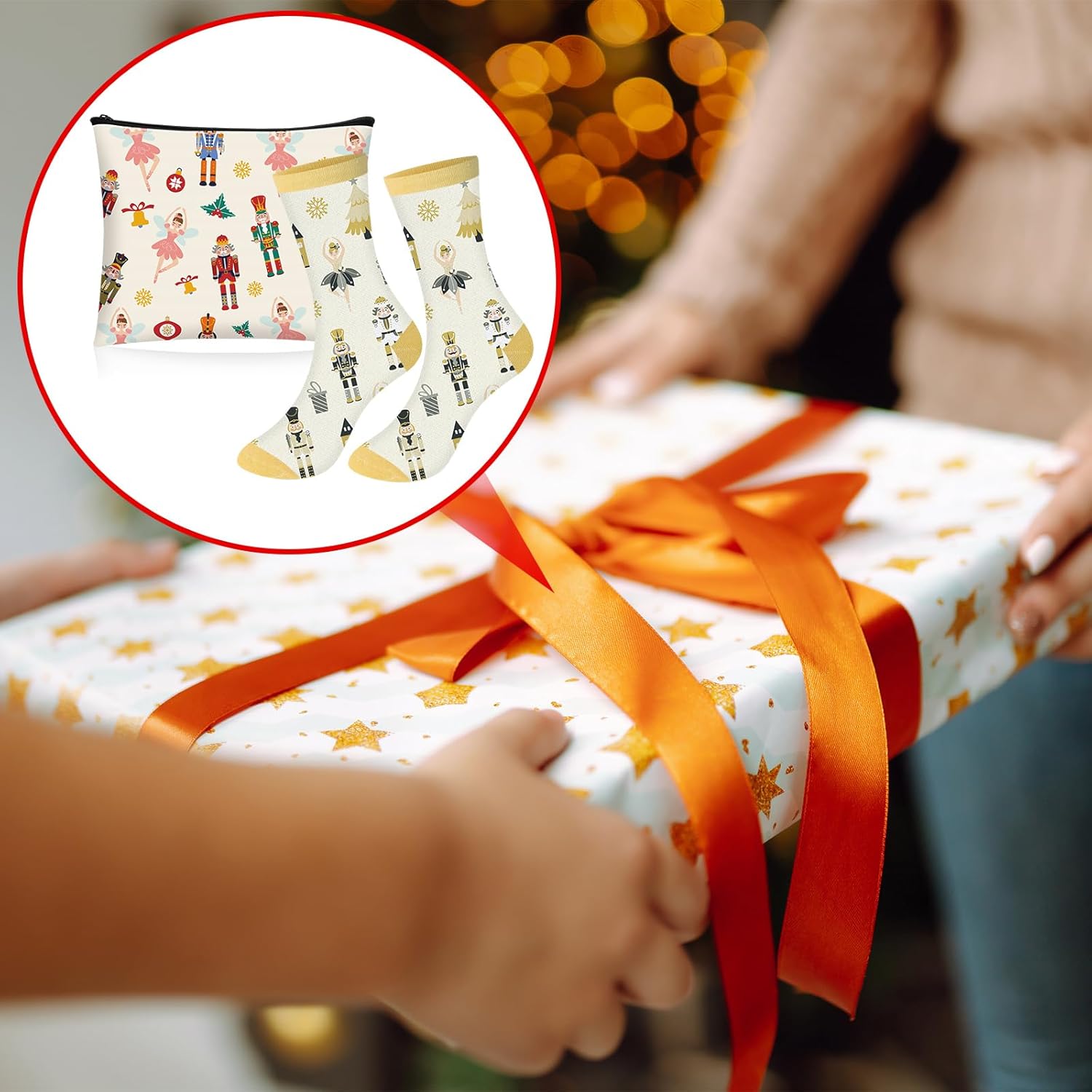 Newcotte 16 Pcs Nutcracker Ballet Gifts Including 8 Nutcracker Ballet Socks and 8 Cute Ballerina Makeup Bag Dancer Team Christmas Gifts Bulk for Dancing Girl Dancer - Image 7