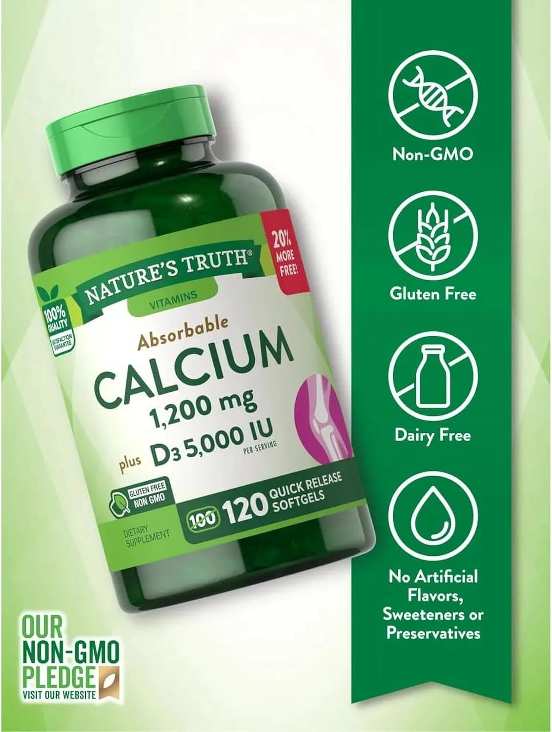 Nature's Truth Absorbable Calcium 1200 mg Plus D3 5000 IU per Serving Quick Release Softgels - 120 ct, Pack of 2