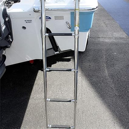 Hoffen 4 Step Ladder Stainless Steel Telescoping Extendable Ladder 600 Pound Capacity for Marine Yacht/Swimming Pool