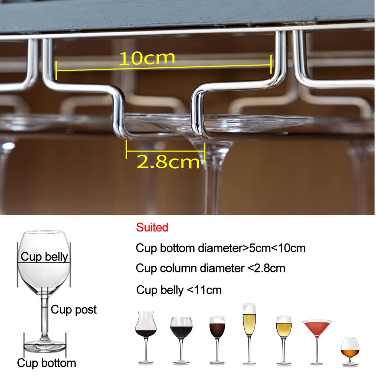 Estante para Copas de Vino bajo Mueble, con 7 Filas de Soportes, Ahorra Espacio para Bar y Bodega. Solución almacenar Vino (Ancho: 18 cm).