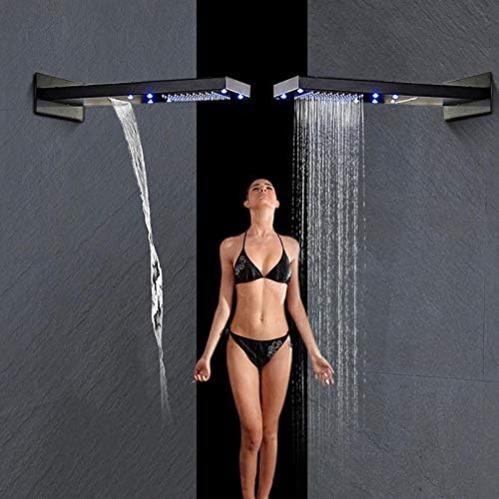 VASDEV Grifo de Ducha Tipo Lluvia y Cascada LED de Bronce frotado con Aceite, válvula mezcladora de 3 vías con Ducha de Mano