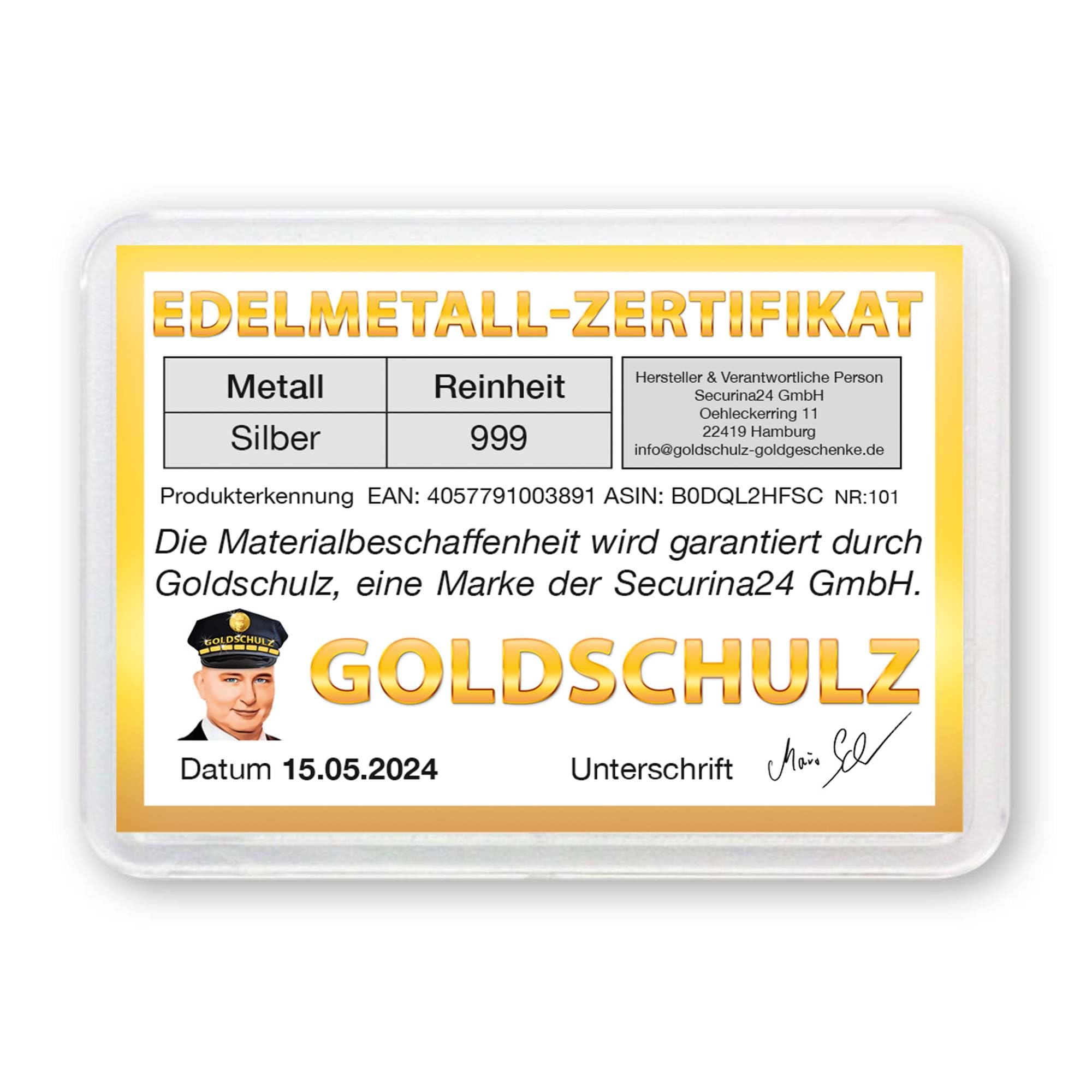 Silberbarren 20g 20 Gramm Motivbox - Geschenk + Echtheitszertifikat
