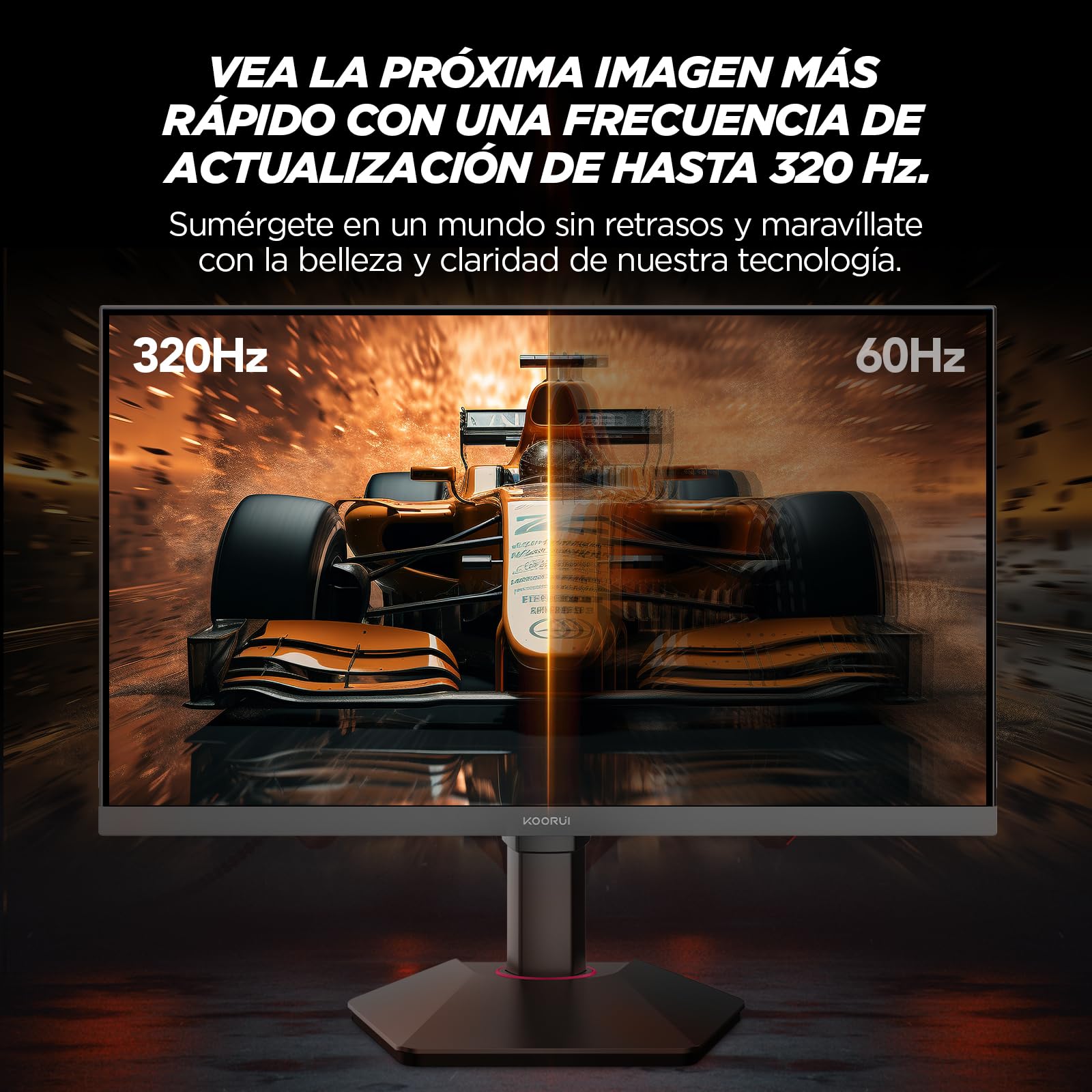 KOORUI G2511E 320Hz 24.5" Full HD Fast IPS Monitor Gaming, GTG 1ms, 1920x1080, Adaptive Sync, HDR400, 95% DCI-P3, Altura Ajustable, Giratorio, Inclinación, 2xHDMI 2.0, DP 1.4, VESA