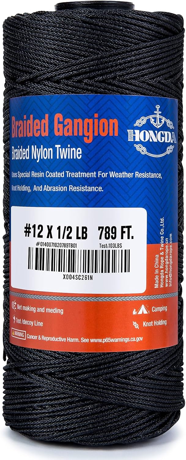 HONGDA #12 Braided Tarred Nylon Bank Line 789 FT, 1.2mm