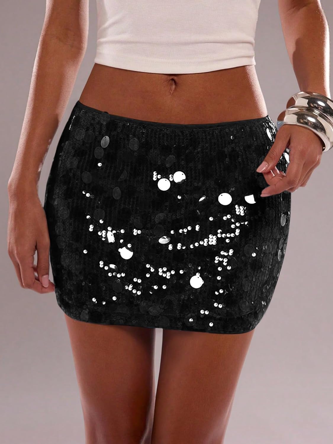 Ammiko Women's Sequin Skirt Sparkly Mini Micro Skirts Glitter Y2k Shiny Low Rise Skirt Sexy Stretchy Bodycon Party - Image 3