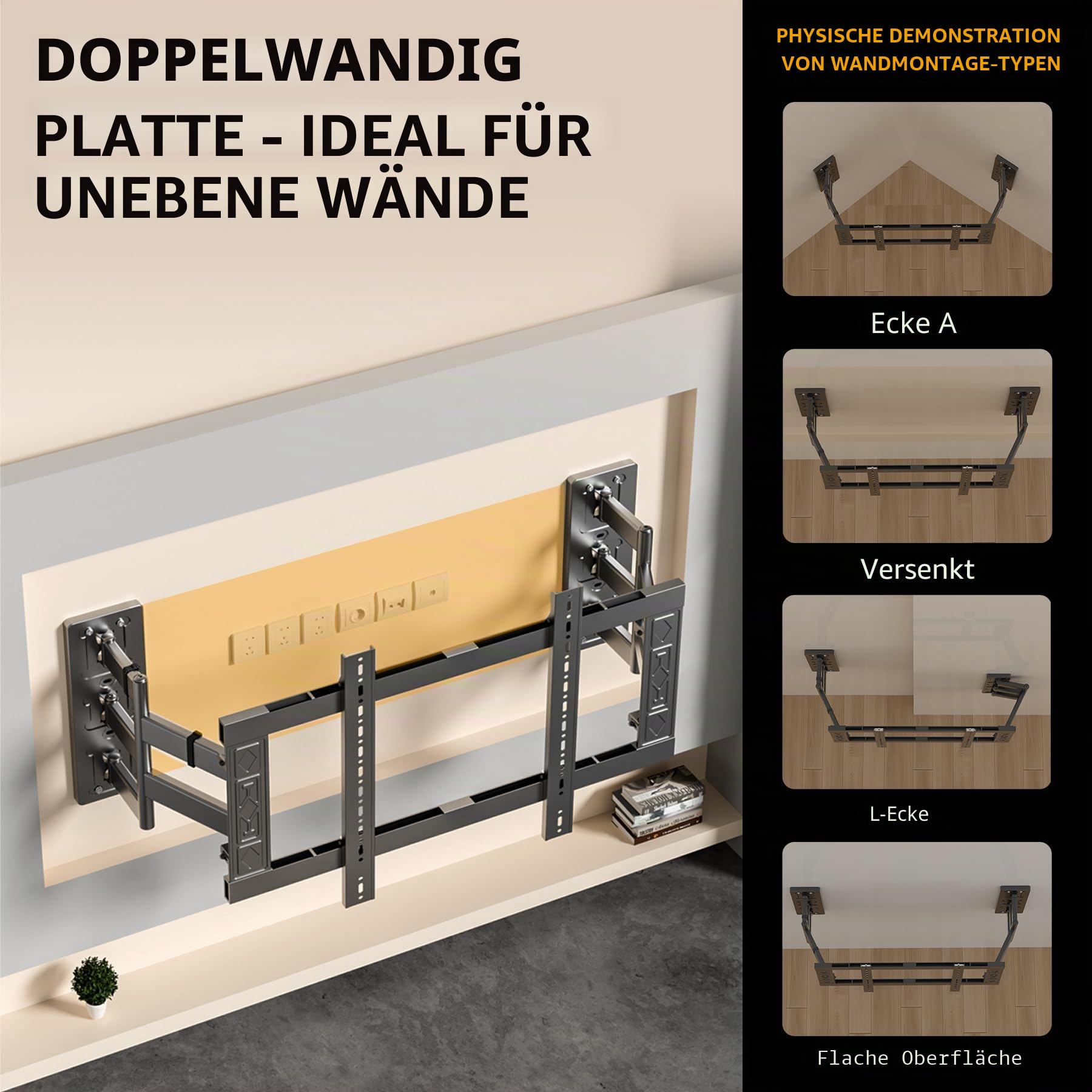 10 Armen TV Wandhalterung Schwenkbar bis 180 kg, Neigbar Ausfahren Wandhalterung für 70-120 Zoll TVs, Vollbeweglich mit geteilter Wandplatte, VESA 800x600 mm