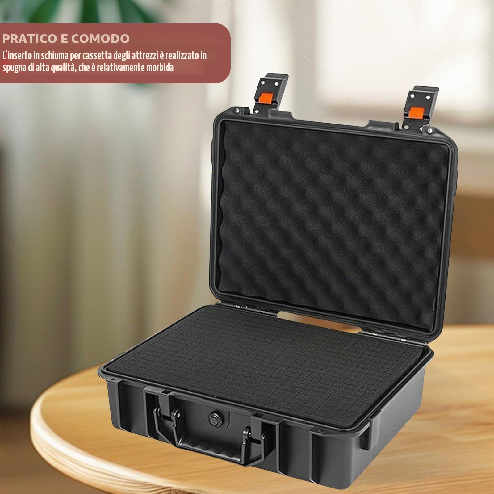 Cubo in schiuma poliuretanica nera con inserto per utensili, custodia per fotocamera, inserto da tavolo (4 x 400 x 300 x 2,5 mm + 4 x 400 x 300 x 10 mm)