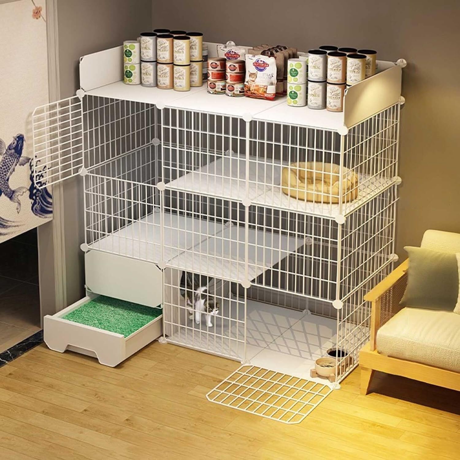 asdchZen Cat House Cat Cage - Cat Cages Indoor Diy Cat Playpen Cat Enclosure Detachable Metal Wire Cat S With Enclosed Cat Litter Box For Cat And Small Animals
