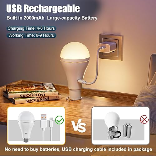 Miniatura 4 de Bombilla recargable USB con control remoto y temporizador, bombillas de emergencia de respaldo de batería para corte de energía en el hogar,
