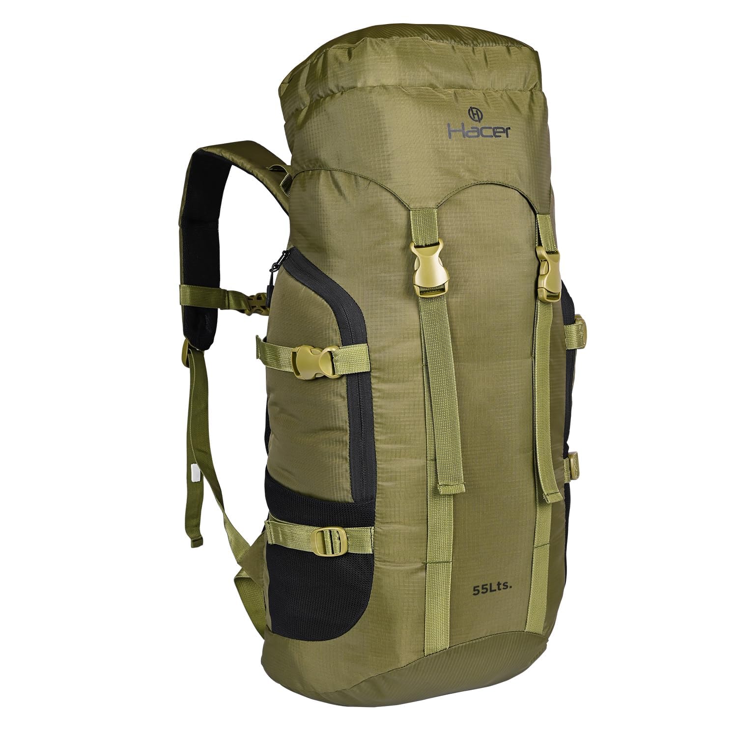 HACER Backpack Unisex Travel Daypack Large Capacity Rucksack for Camping Trekking Hiking Travelling Luggage Tourist - (Olive Green, 55L)-image-26