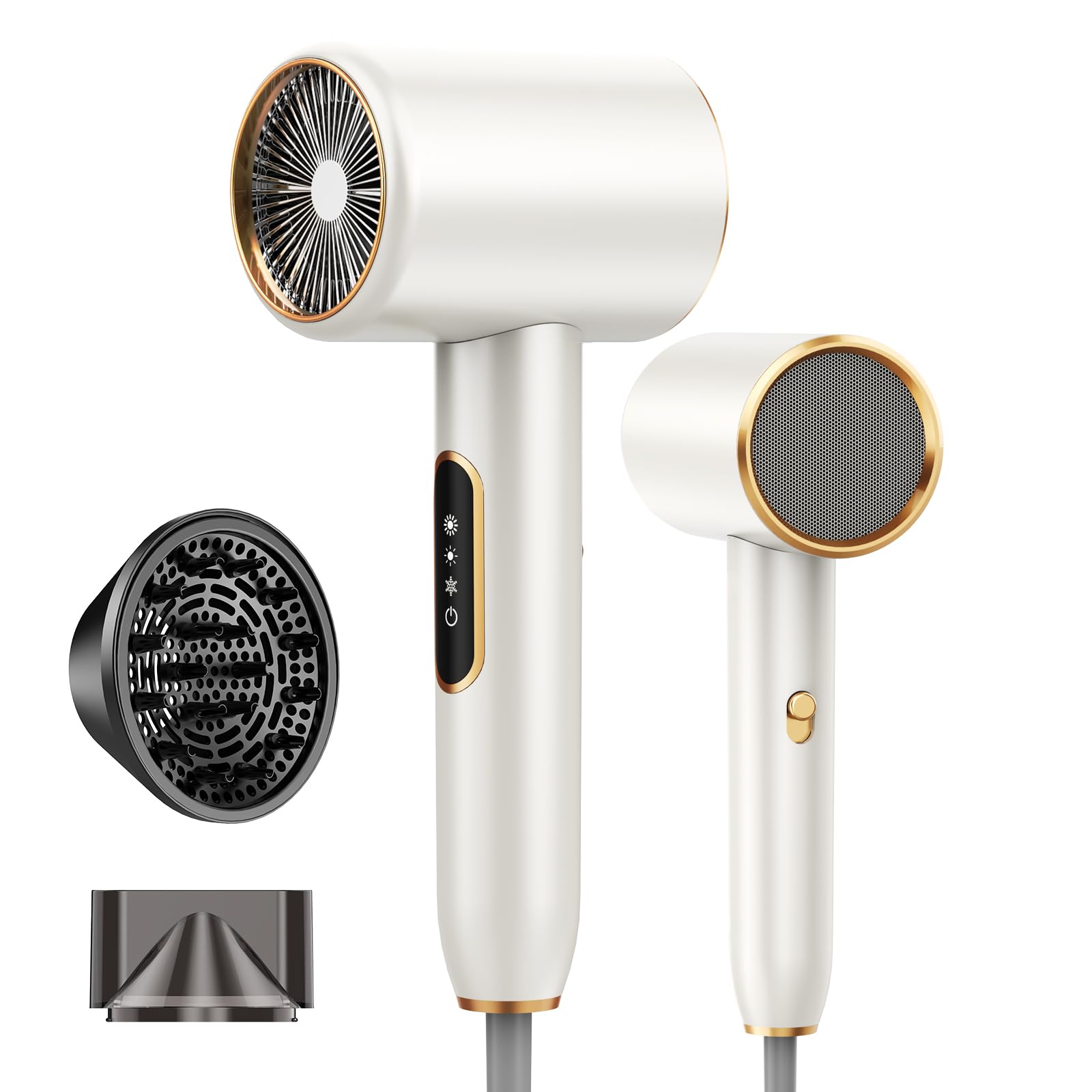 Haartrockner Ionen, Schnell Trocknen Föhn, Fön 3 Temperatur 2 Luftstrom Stufen, 2400W Haarföhn, Reisefön, Hair Dryer Inkl Düse und Diffusor (Schonendes Styling & Gleichmäßige Wärmeverteilung)