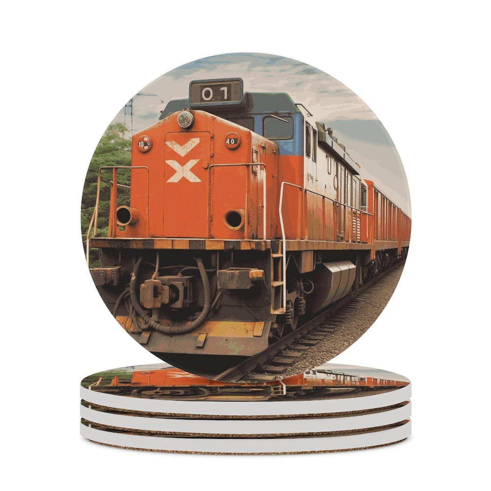 Train Coaster with Cork Base Drink Coasters for Coffee Table Decor Modern Cup Coasters with Non-Slip & Heat-Resistant Cute Ceramic Table Coaster for Home Dining