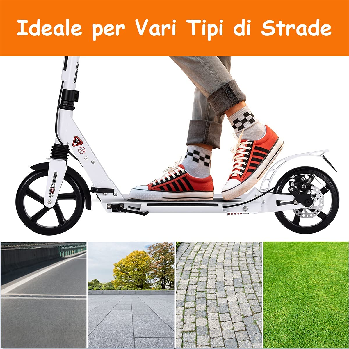 GYMAX Monopattino Pieghevole in Alluminio, Scooter con Manubri Regolabili in Altezza, Ruote Grandi, Paraspruzzi, Adesivi Riflettenti e Campanello, Ideale per Adulti o Ragazzi, Portata 100 kg