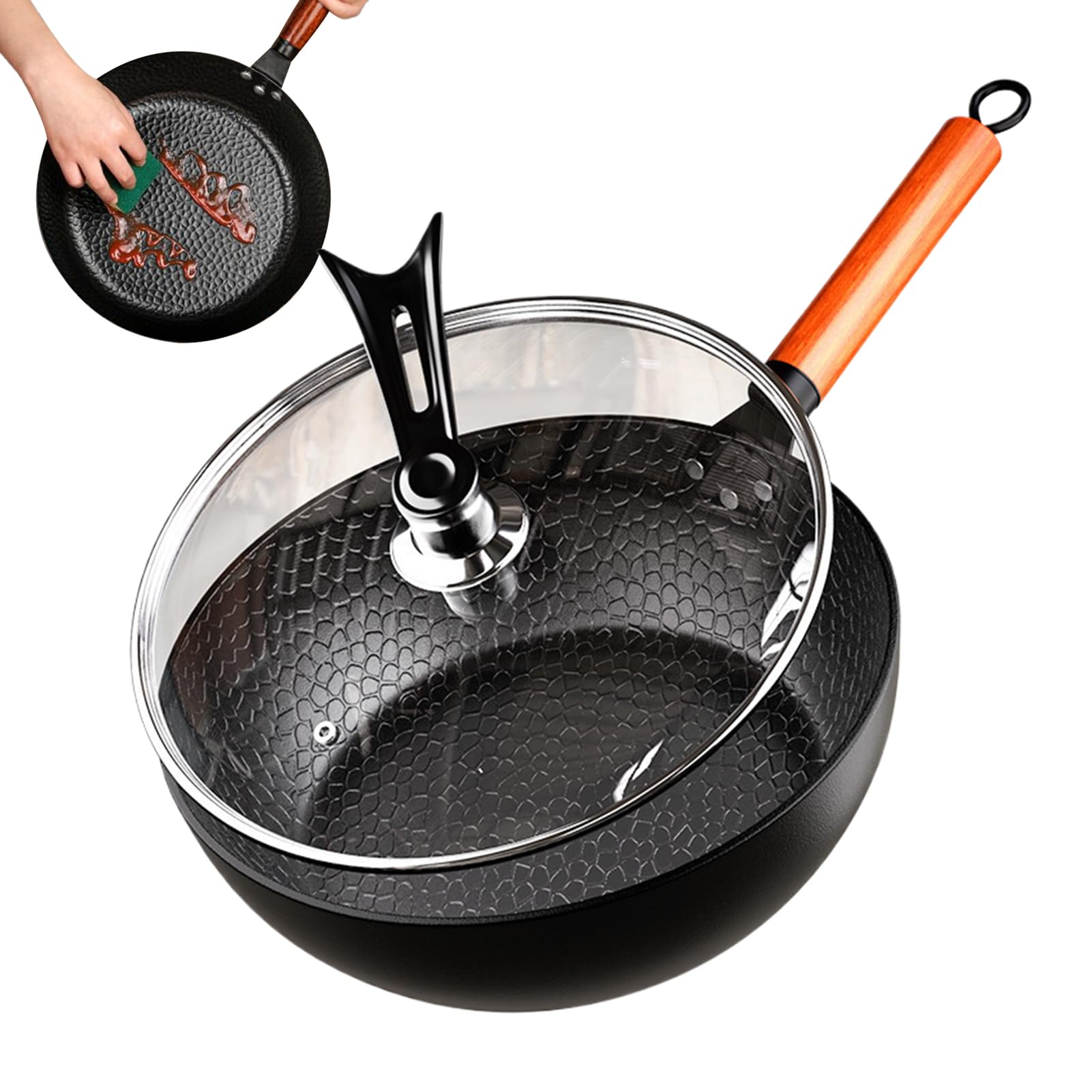 Gehämmerte Pfanne – gehämmerte Pfanne mit Deckel, antihaftbeschichtetes Bratwerkzeug für Küche, Backen, Kochgeschirr für Induktion und Außenbereich, Frühstück, Wohnung, Familienessen, Camping