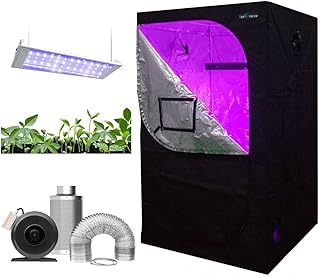 SunStream Grow Tent Complete Kit Hydroponic Growing System Double Switch LED Grow Light + Carbon Filter Duct Combo + Grow Tent Kit (Grow Tent 120cm x60cm x150cm+Dual Led+4 Inch Fan/Filter/Ducting Combo)