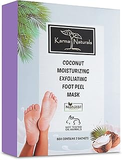 Karma Organic Foot Peel Mask Pack of 2, Coconut Moisturizing Exfoliating Foot Peel Mask - Foot Mask for For Cracked Heels, Dead Skin & Calluses - Removes & Repairs Rough Heels, Dry Toe Skin [Men, Women]