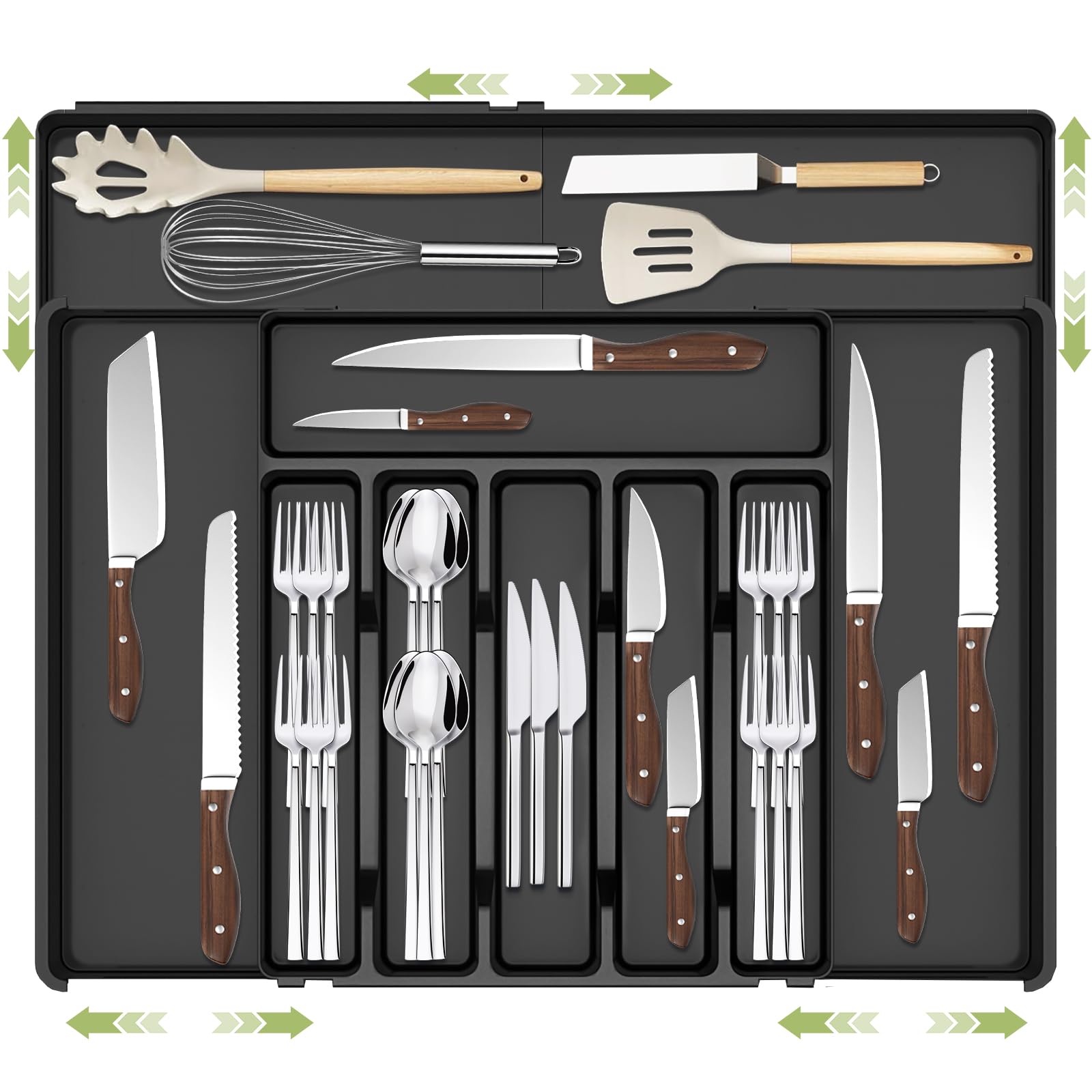 Charmofun Portaposate da Cassetto, Organizer Cucina Espandibile con 9 Scomparti, Nero